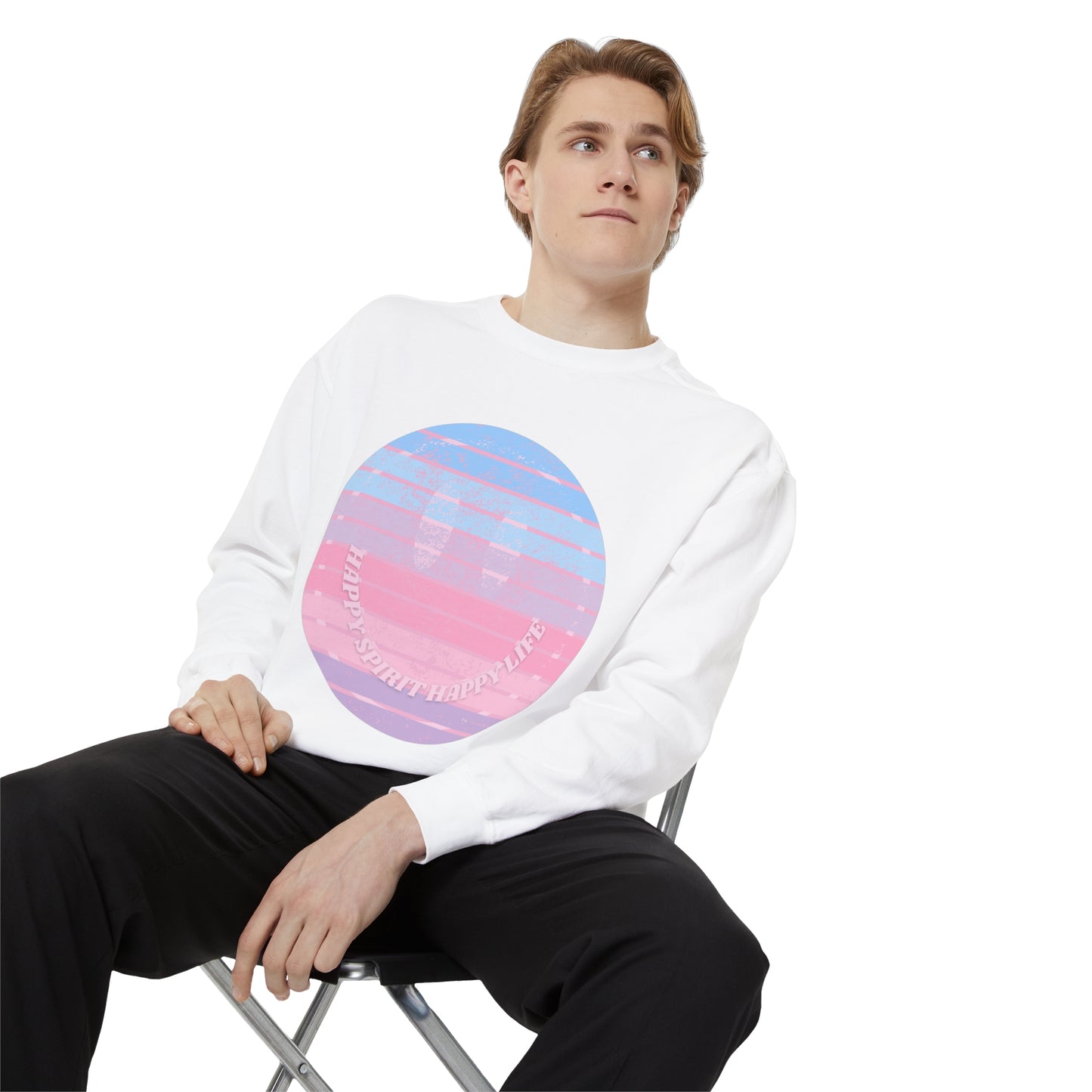 Aesthetic Smile Hoodie, Smile Face Comfort Colors Crewneck, Happy Spirit Happy Life Sunset Smile SweatshirtUnisex Garment-Dyed Sweatshirt