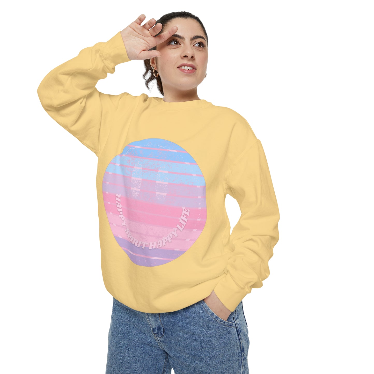 Aesthetic Smile Hoodie, Smile Face Comfort Colors Crewneck, Happy Spirit Happy Life Sunset Smile SweatshirtUnisex Garment-Dyed Sweatshirt