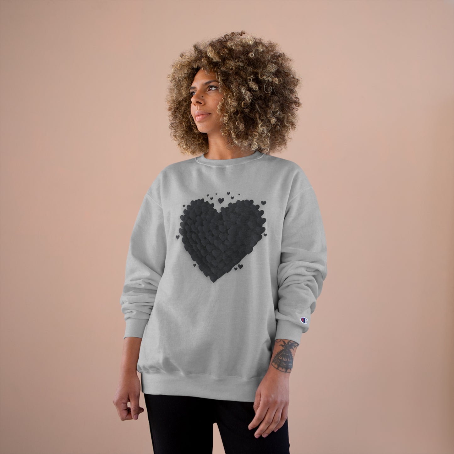 Heart of Hearts Champion Sweatshirt, Pile of Hearts, Graphic Hearts Crewneck, Black Hearts Pullover