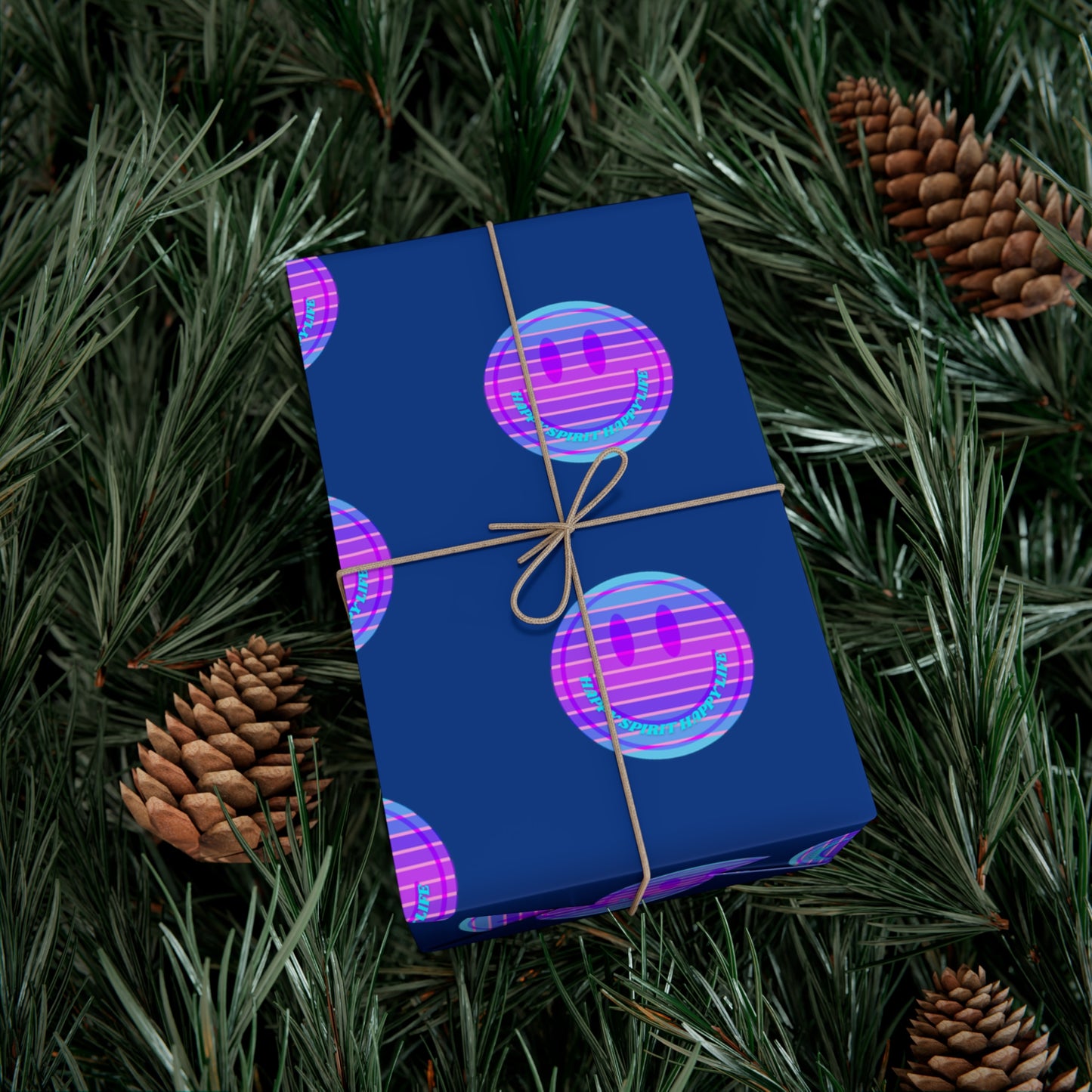 Aesthetic Gift Wrap Paper, Smile Face Gift Wrap Paper, Blue Purple Smile Wrapping Paper, Pastel Christmas Paper, Purple Holiday Wrap