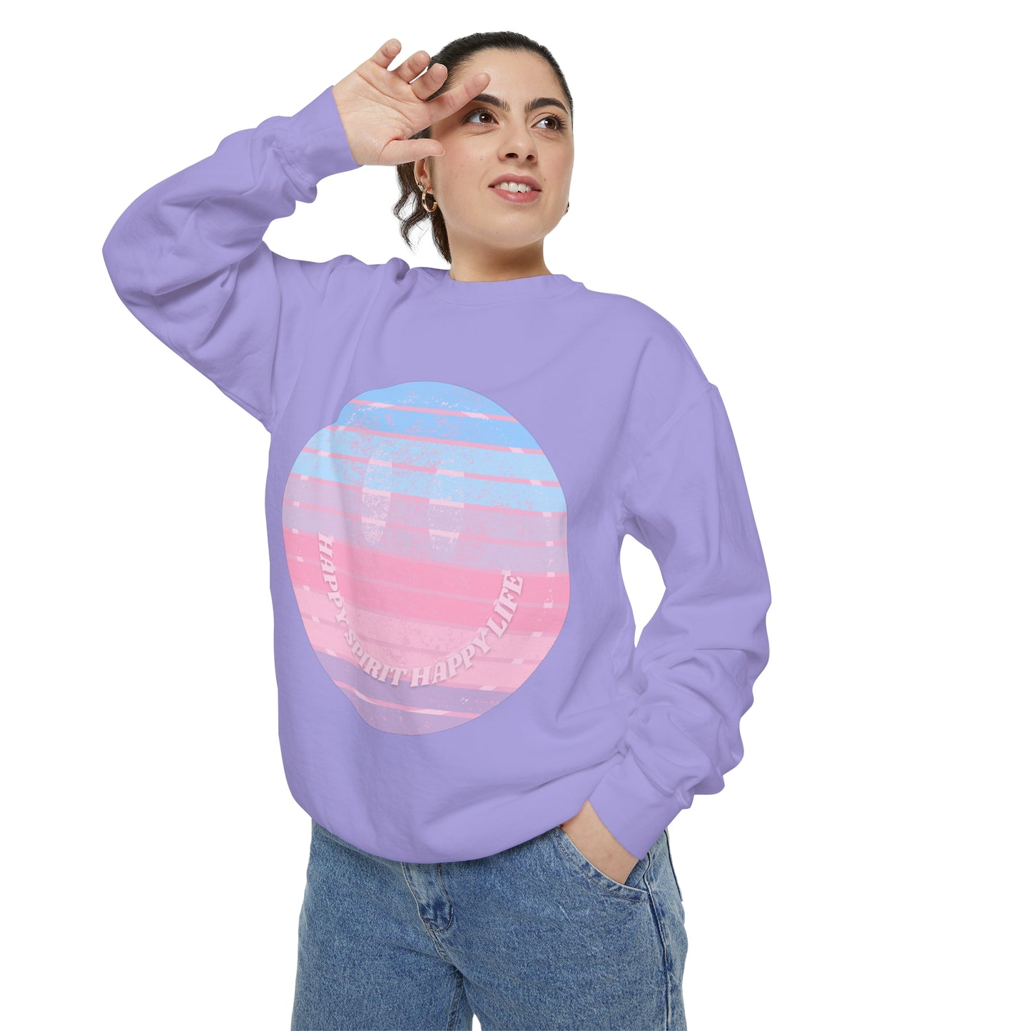 Aesthetic Smile Hoodie, Smile Face Comfort Colors Crewneck, Happy Spirit Happy Life Sunset Smile SweatshirtUnisex Garment-Dyed Sweatshirt