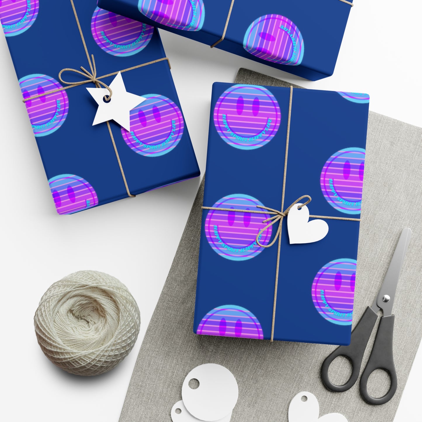 Aesthetic Gift Wrap Paper, Smile Face Gift Wrap Paper, Blue Purple Smile Wrapping Paper, Pastel Christmas Paper, Purple Holiday Wrap