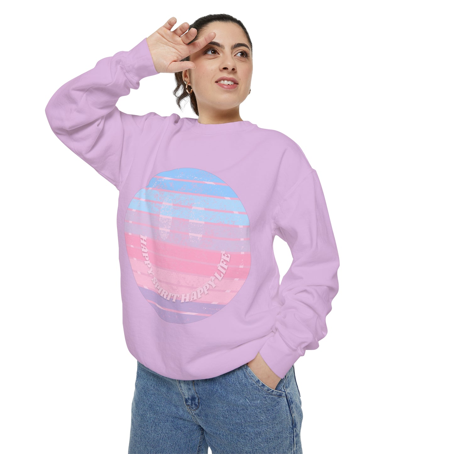 Aesthetic Smile Hoodie, Smile Face Comfort Colors Crewneck, Happy Spirit Happy Life Sunset Smile SweatshirtUnisex Garment-Dyed Sweatshirt