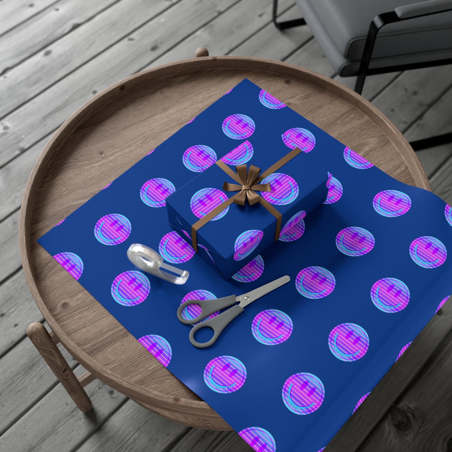 Aesthetic Gift Wrap Paper, Smile Face Gift Wrap Paper, Blue Purple Smile Wrapping Paper, Pastel Christmas Paper, Purple Holiday Wrap