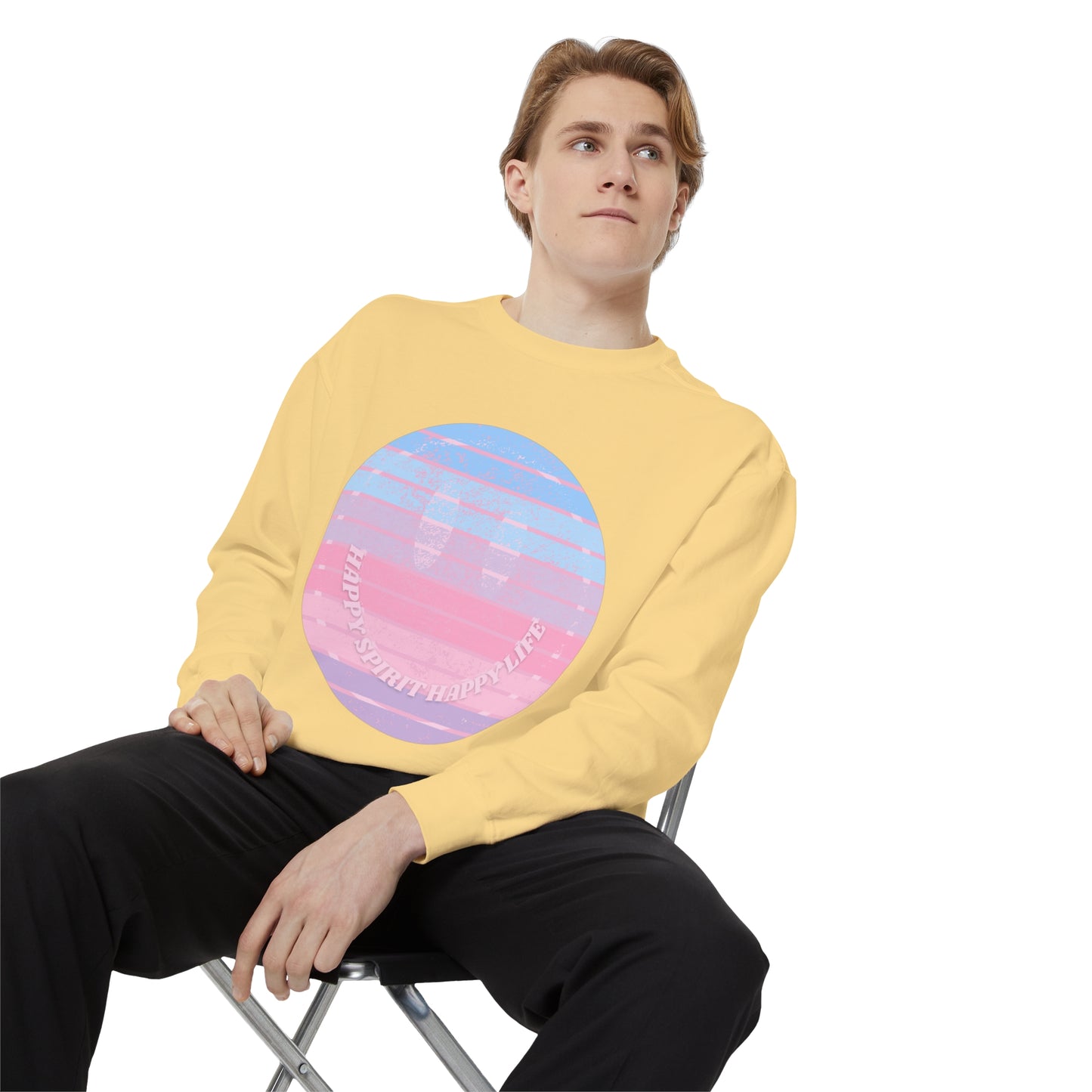 Aesthetic Smile Hoodie, Smile Face Comfort Colors Crewneck, Happy Spirit Happy Life Sunset Smile SweatshirtUnisex Garment-Dyed Sweatshirt