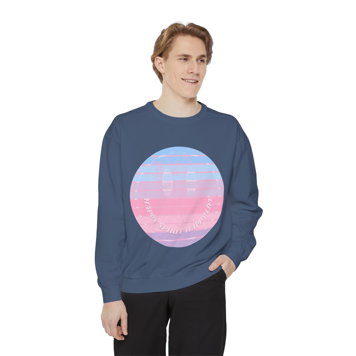 Aesthetic Smile Hoodie, Smile Face Comfort Colors Crewneck, Happy Spirit Happy Life Sunset Smile SweatshirtUnisex Garment-Dyed Sweatshirt