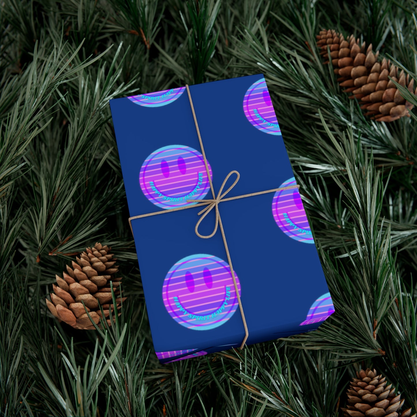 Aesthetic Gift Wrap Paper, Smile Face Gift Wrap Paper, Blue Purple Smile Wrapping Paper, Pastel Christmas Paper, Purple Holiday Wrap
