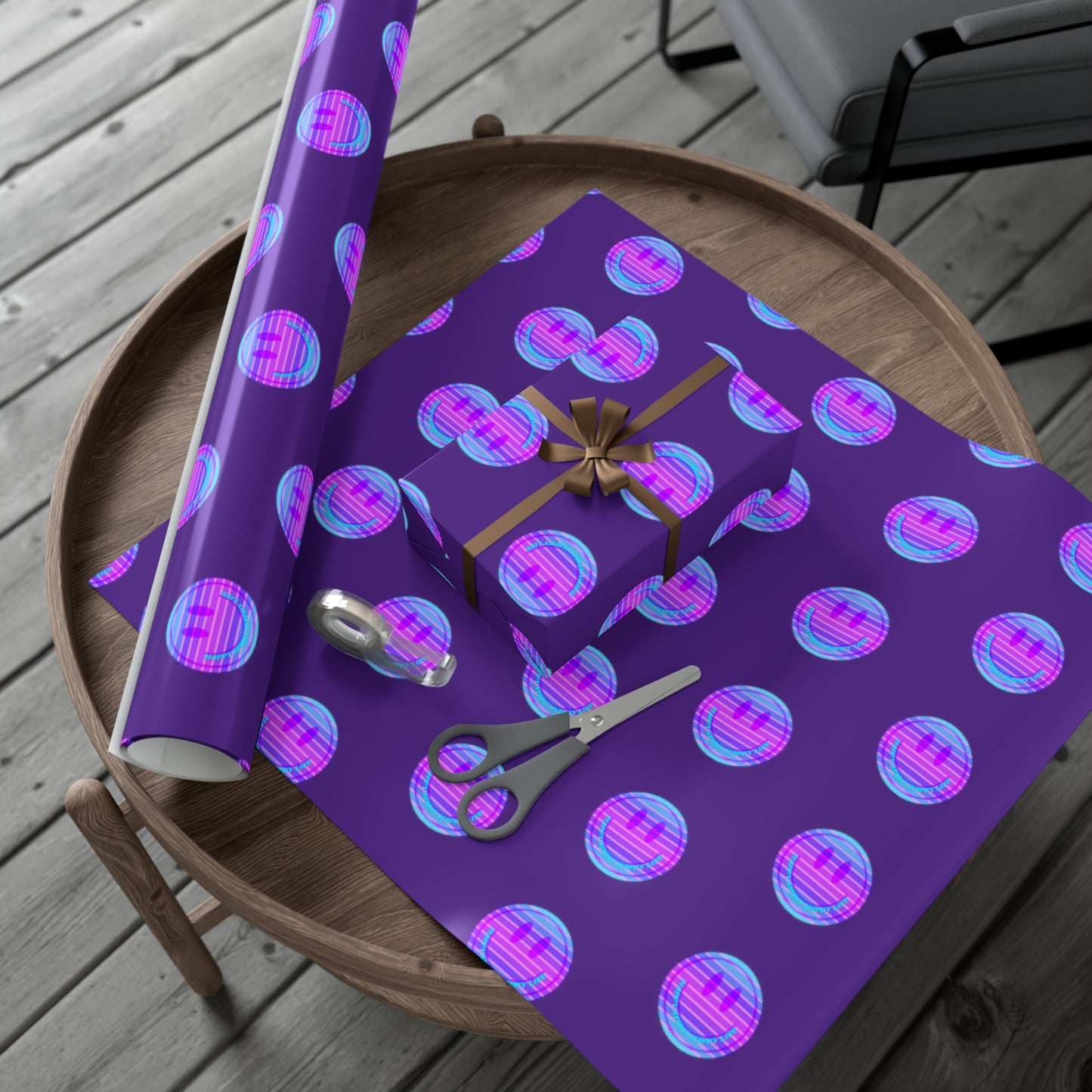 Aesthetic Gift Wrap Paper, Smile Face Gift Wrap Paper, Blue Purple Smile Wrapping Paper, Pastel Christmas Paper, Purple Holiday Wrap