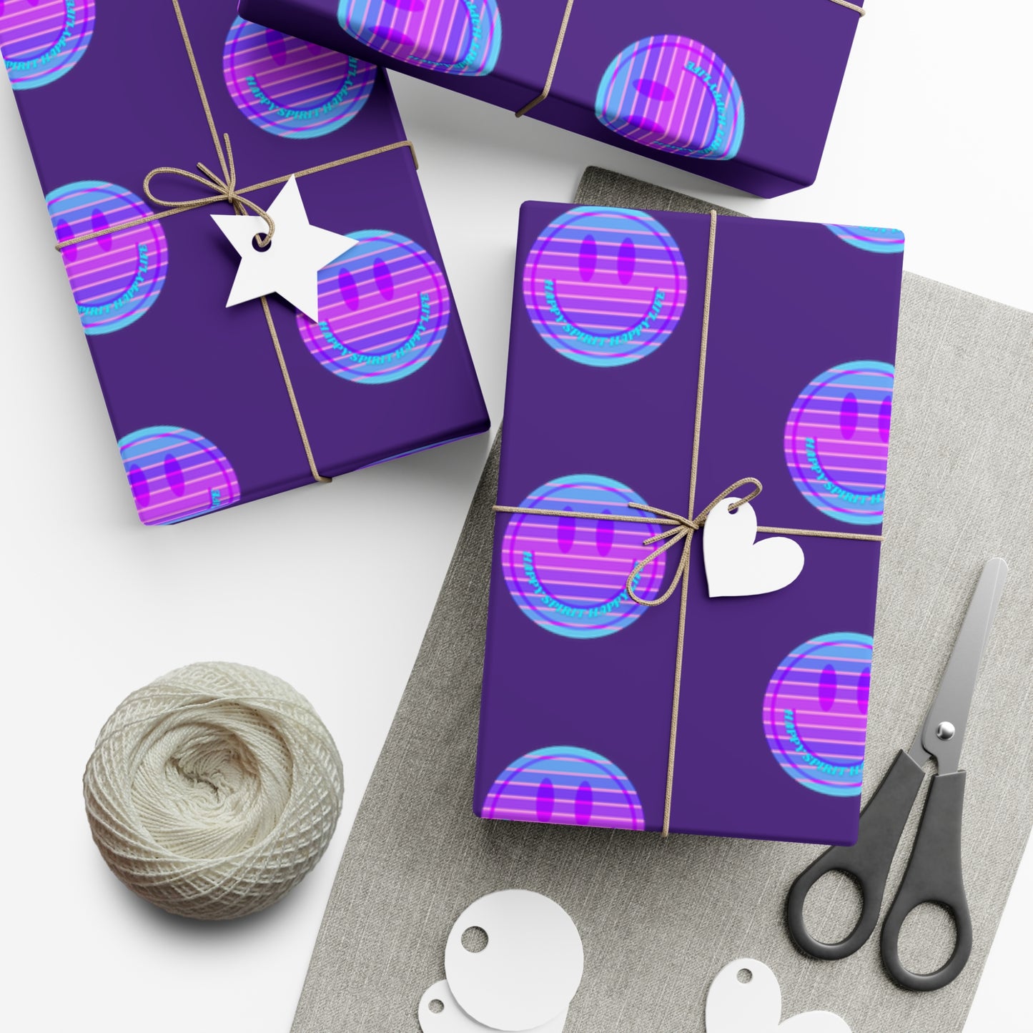 Aesthetic Gift Wrap Paper, Smile Face Gift Wrap Paper, Blue Purple Smile Wrapping Paper, Pastel Christmas Paper, Purple Holiday Wrap