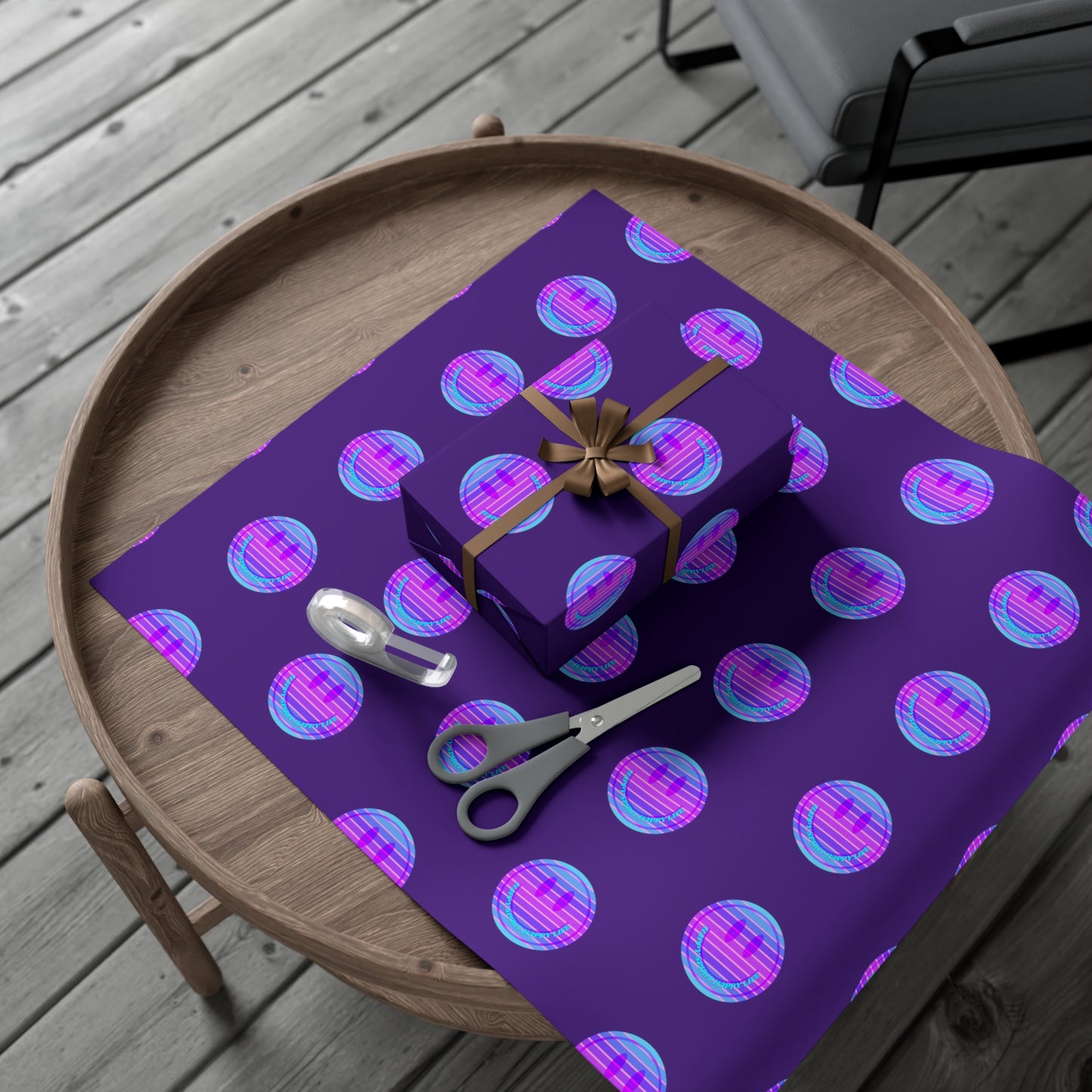 Aesthetic Gift Wrap Paper, Smile Face Gift Wrap Paper, Blue Purple Smile Wrapping Paper, Pastel Christmas Paper, Purple Holiday Wrap
