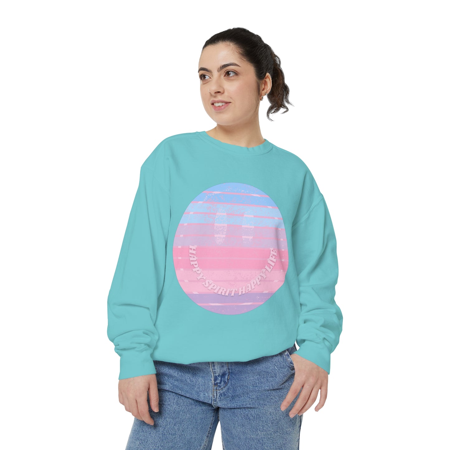 Aesthetic Smile Hoodie, Smile Face Comfort Colors Crewneck, Happy Spirit Happy Life Sunset Smile SweatshirtUnisex Garment-Dyed Sweatshirt
