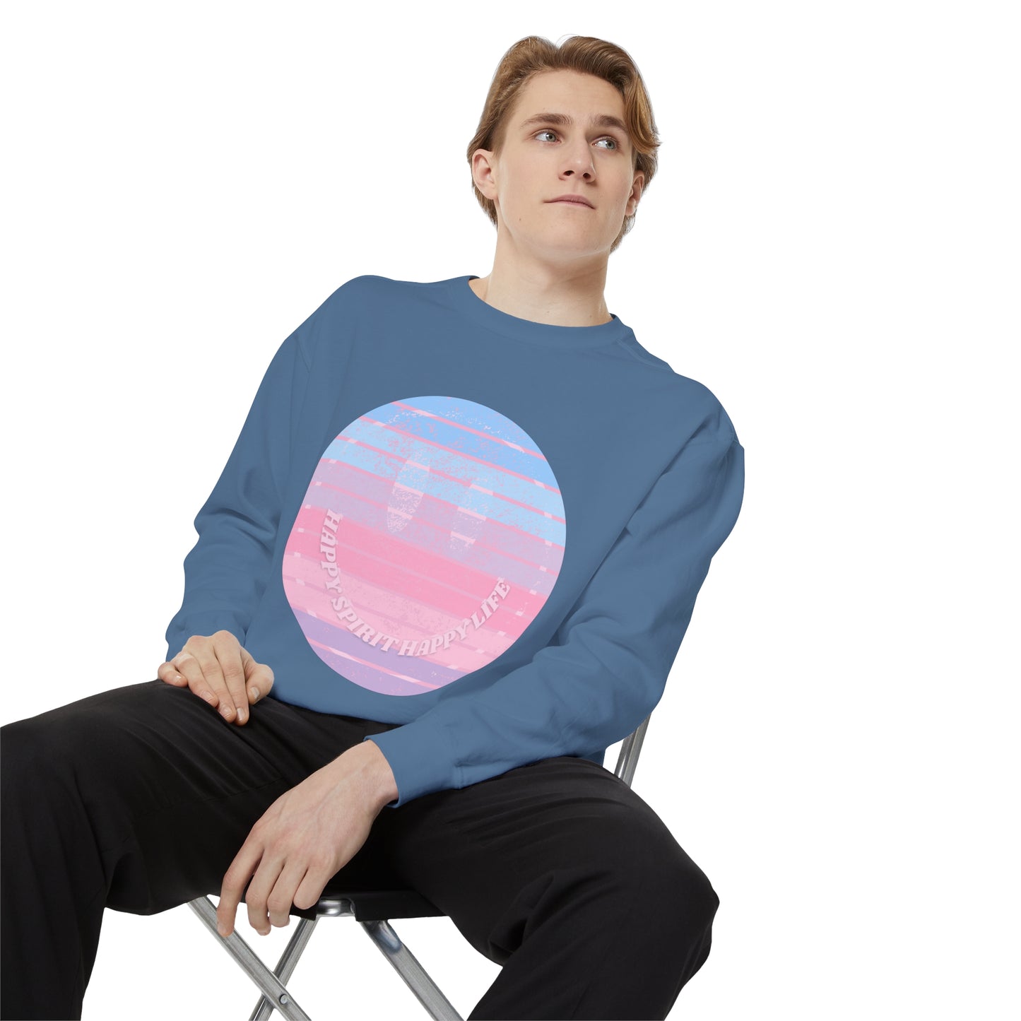 Aesthetic Smile Hoodie, Smile Face Comfort Colors Crewneck, Happy Spirit Happy Life Sunset Smile SweatshirtUnisex Garment-Dyed Sweatshirt
