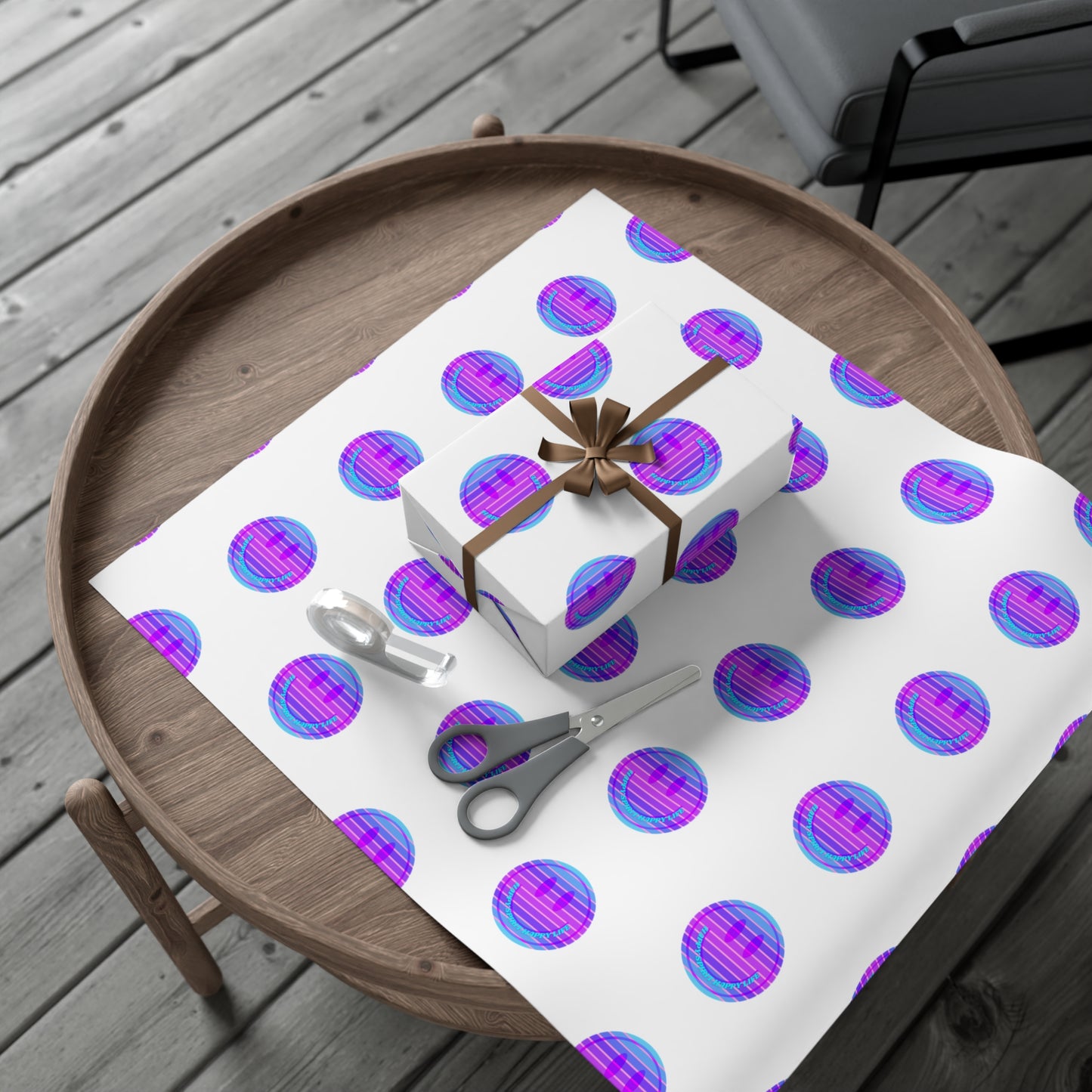 Aesthetic Gift Wrap Paper, Purple Smile Face Gift Wrap Paper, Blue Purple Smile Wrapping Paper, Pastel Christmas Paper, Purple Gift Wrap