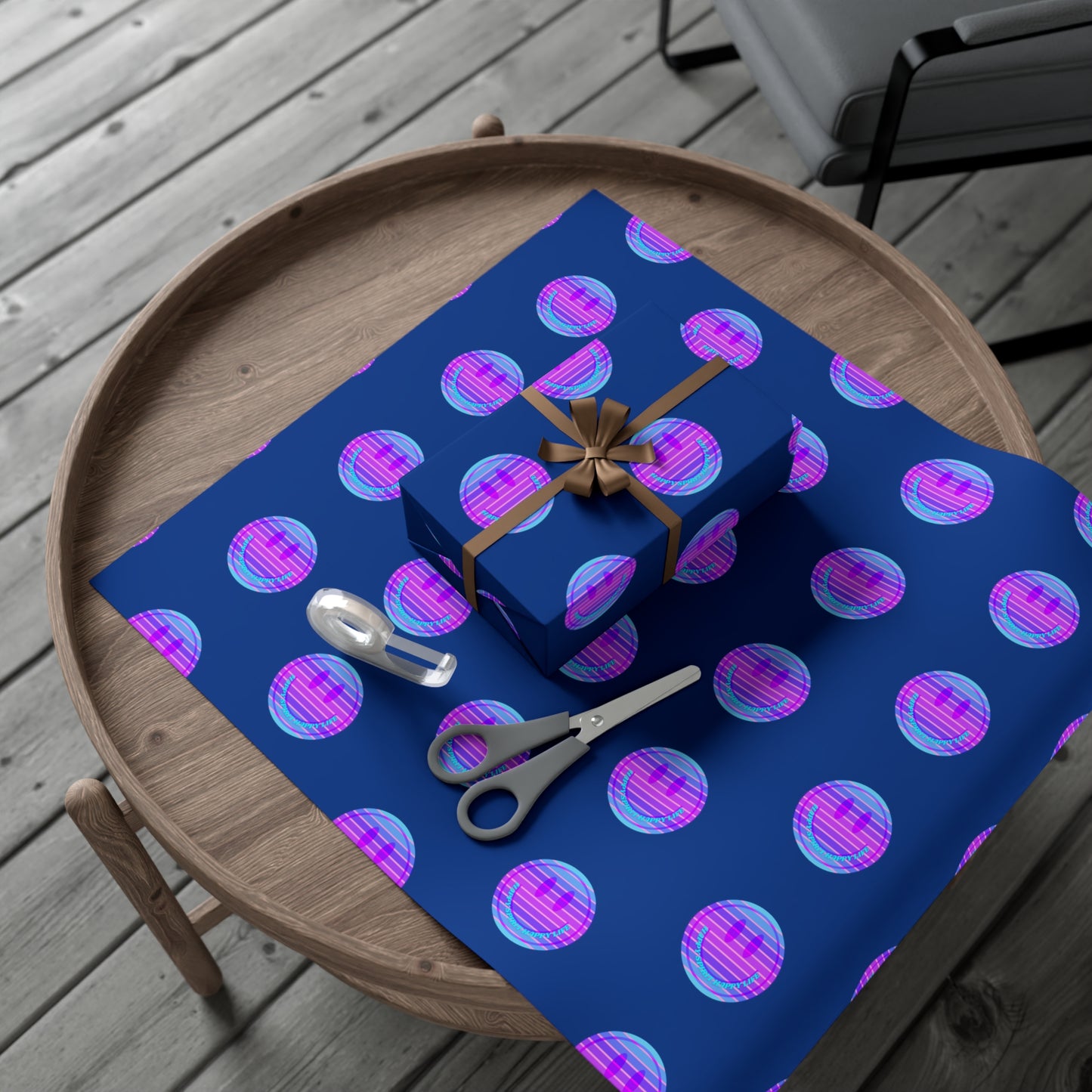 Aesthetic Gift Wrap Paper, Smile Face Gift Wrap Paper, Blue Purple Smile Wrapping Paper, Pastel Christmas Paper, Purple Holiday Wrap