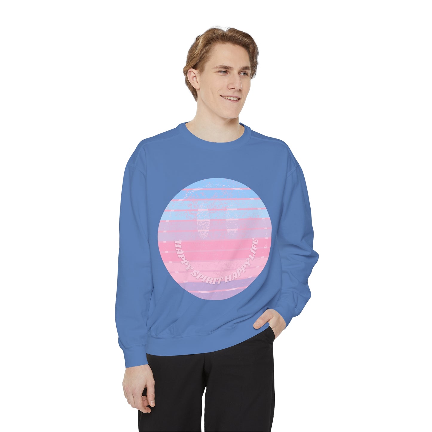 Aesthetic Smile Hoodie, Smile Face Comfort Colors Crewneck, Happy Spirit Happy Life Sunset Smile SweatshirtUnisex Garment-Dyed Sweatshirt