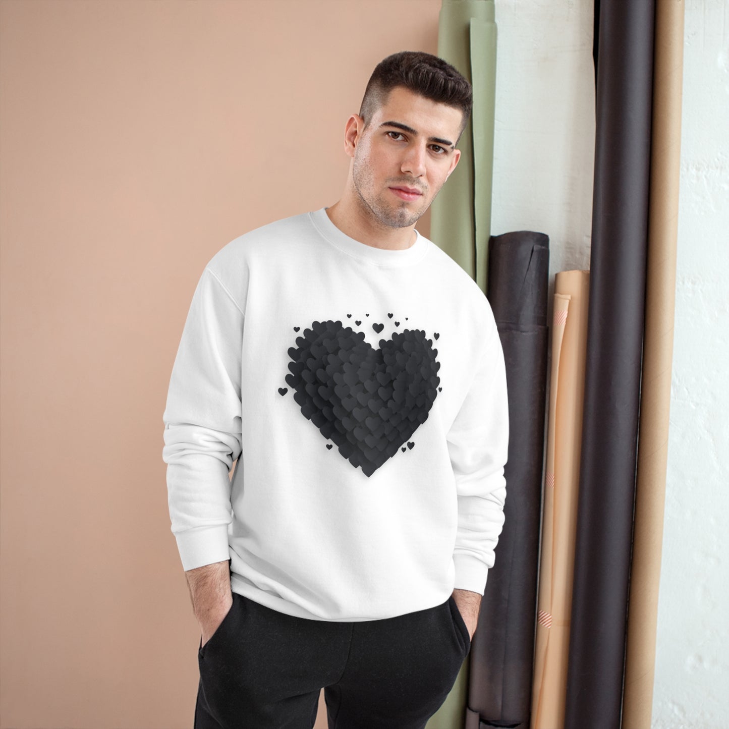 Heart of Hearts Champion Sweatshirt, Pile of Hearts, Graphic Hearts Crewneck, Black Hearts Pullover