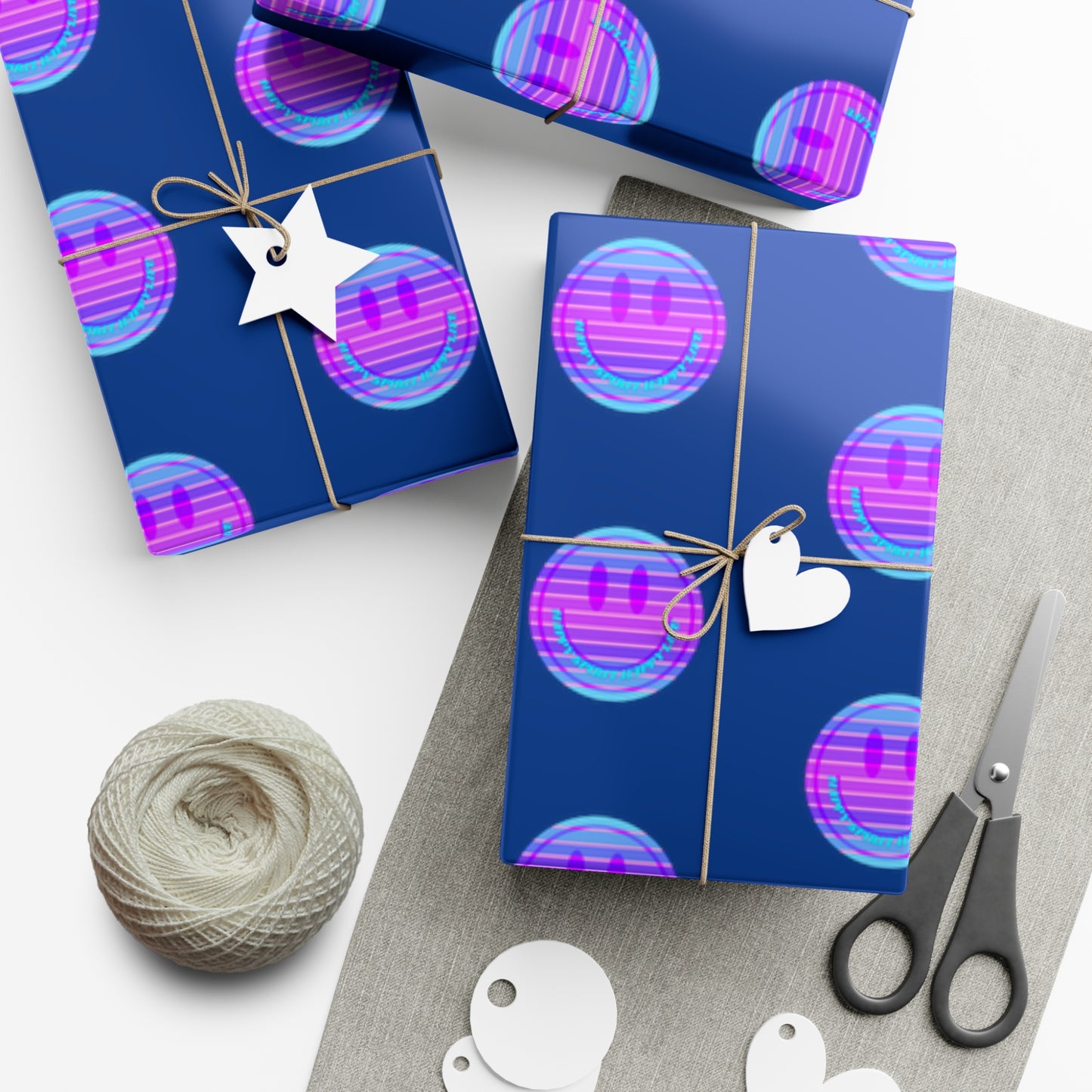 Aesthetic Gift Wrap Paper, Smile Face Gift Wrap Paper, Blue Purple Smile Wrapping Paper, Pastel Christmas Paper, Purple Holiday Wrap
