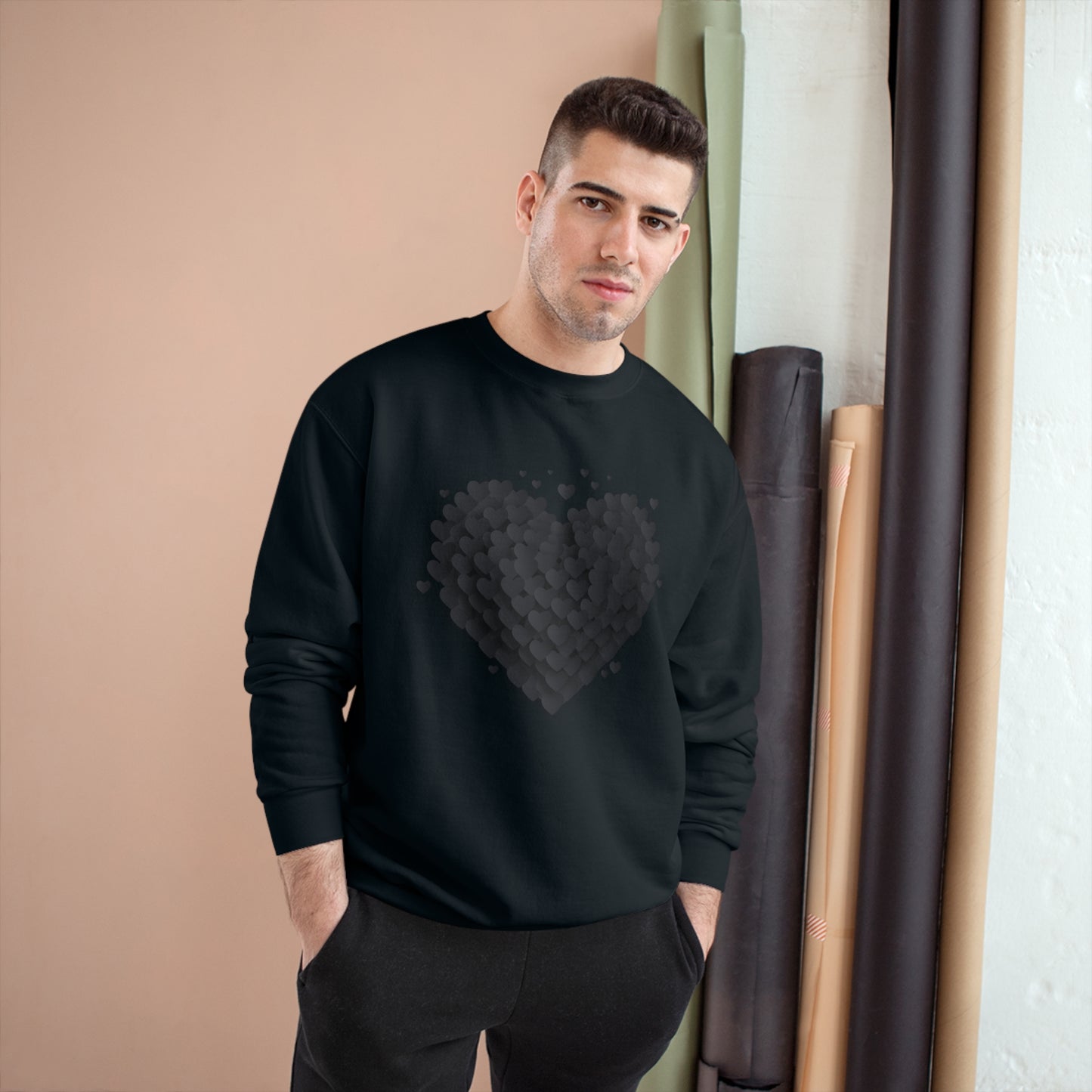 Heart of Hearts Champion Sweatshirt, Pile of Hearts, Graphic Hearts Crewneck, Black Hearts Pullover