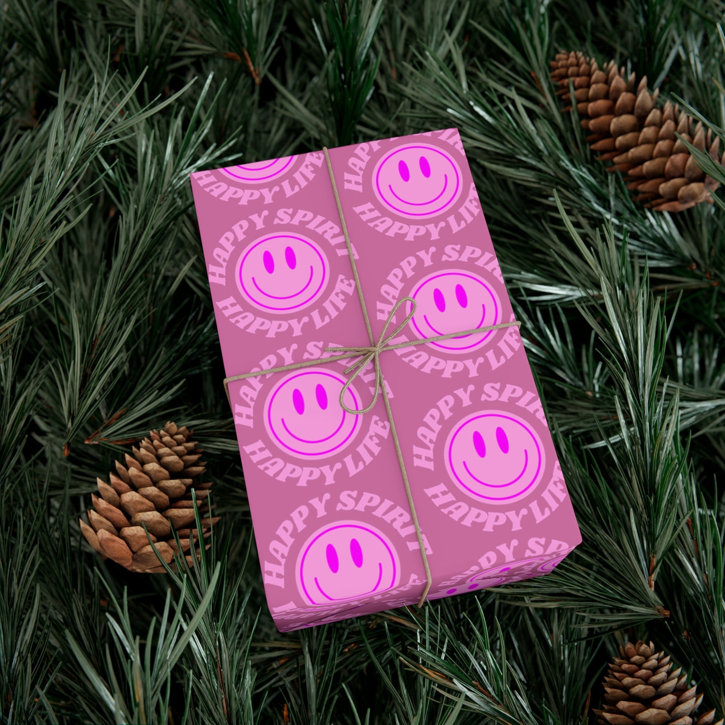 Aesthetic Gift Wrap Paper, Pink Smile Face Gift Wrap Paper, Pink Smile Wrapping Paper, Pastel Christmas Paper, Pink Holiday Wrapping Paper