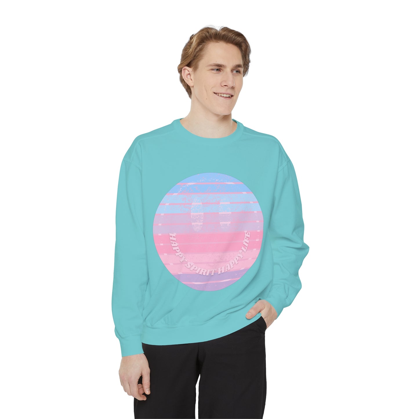 Aesthetic Smile Hoodie, Smile Face Comfort Colors Crewneck, Happy Spirit Happy Life Sunset Smile SweatshirtUnisex Garment-Dyed Sweatshirt