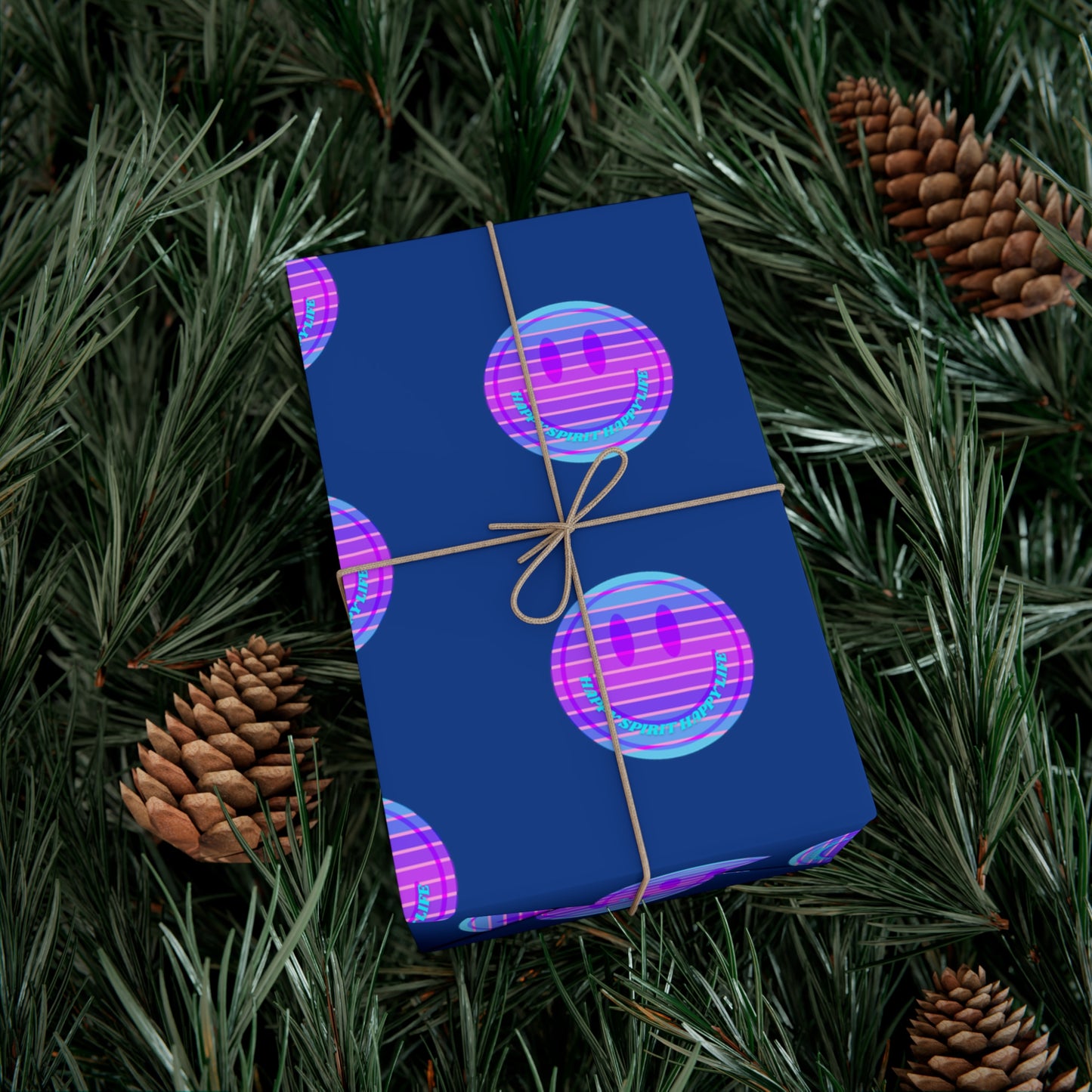 Aesthetic Gift Wrap Paper, Smile Face Gift Wrap Paper, Blue Purple Smile Wrapping Paper, Pastel Christmas Paper, Purple Holiday Wrap