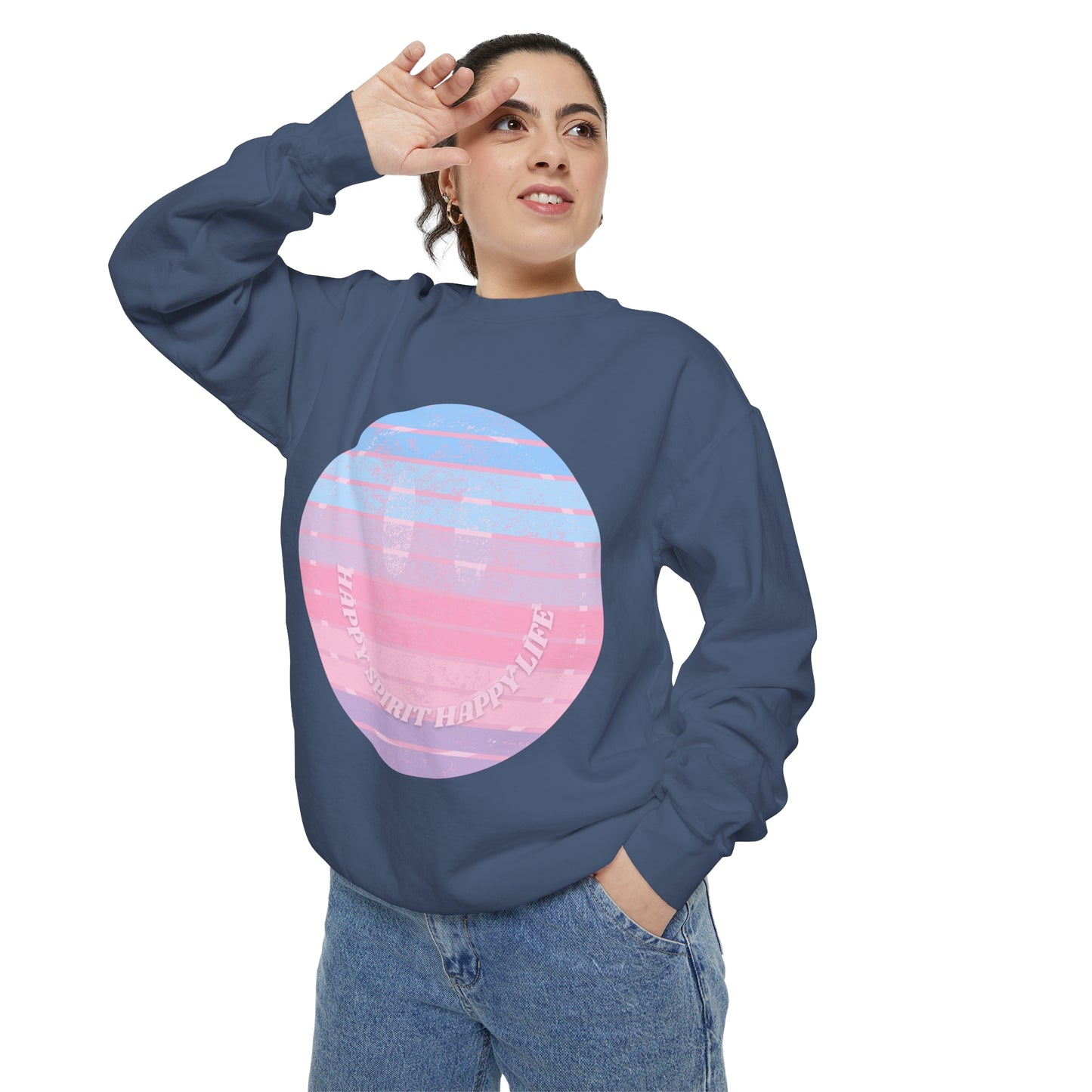 Aesthetic Smile Hoodie, Smile Face Comfort Colors Crewneck, Happy Spirit Happy Life Sunset Smile SweatshirtUnisex Garment-Dyed Sweatshirt