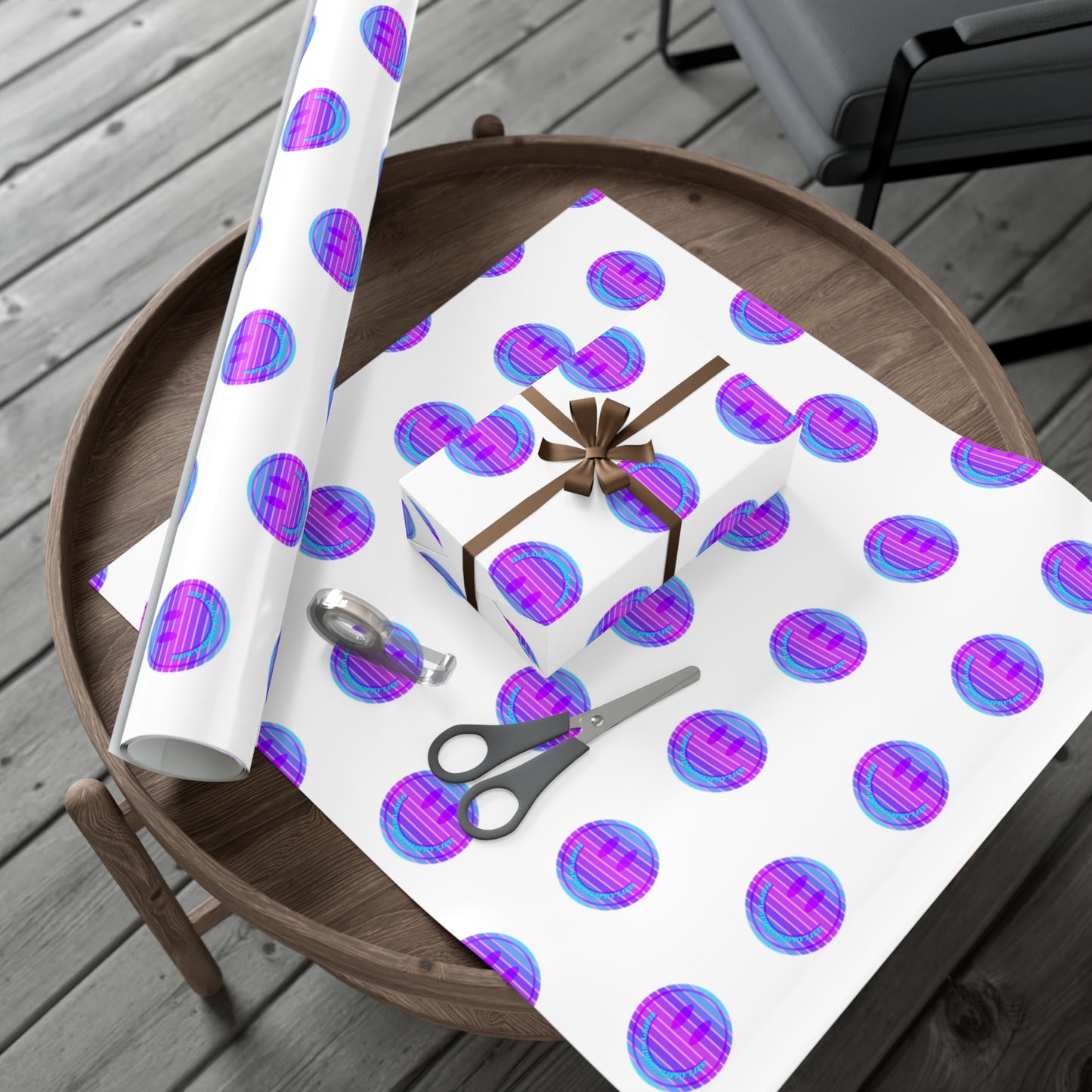 Aesthetic Gift Wrap Paper, Purple Smile Face Gift Wrap Paper, Blue Purple Smile Wrapping Paper, Pastel Christmas Paper, Purple Gift Wrap