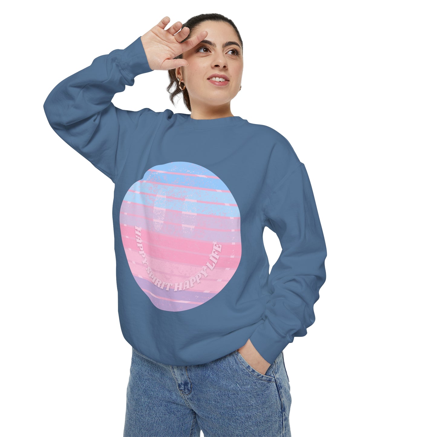 Aesthetic Smile Hoodie, Smile Face Comfort Colors Crewneck, Happy Spirit Happy Life Sunset Smile SweatshirtUnisex Garment-Dyed Sweatshirt