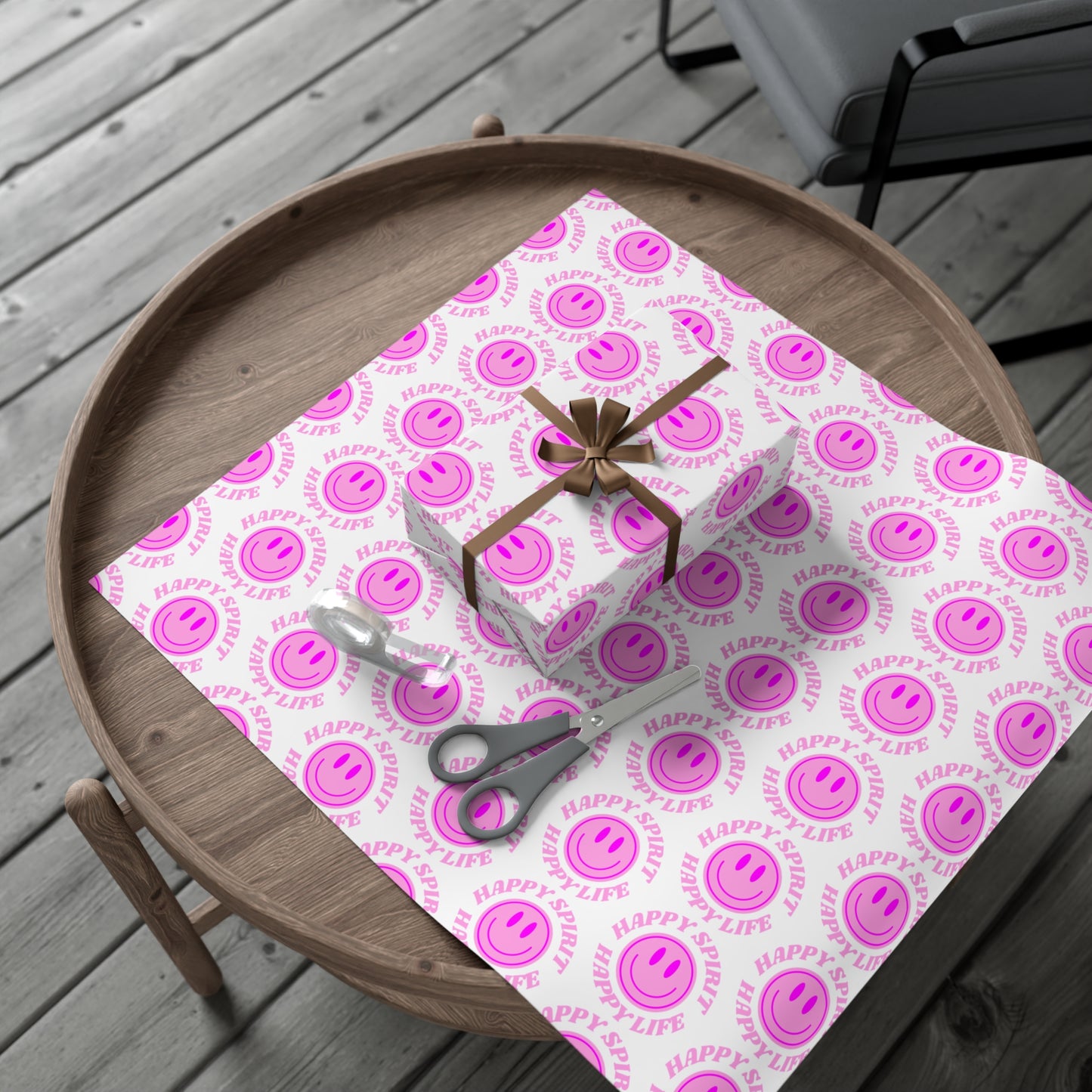 Aesthetic Gift Wrap Paper, Pink Smile Face Gift Wrap Paper, Pink Smile Wrapping Paper, Pastel Christmas Paper, Pink Holiday Wrapping Paper