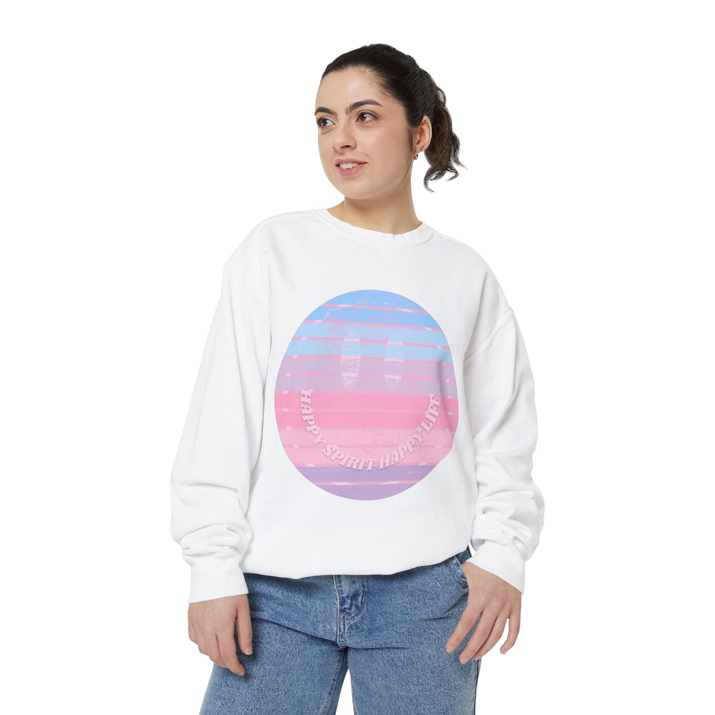 Aesthetic Smile Hoodie, Smile Face Comfort Colors Crewneck, Happy Spirit Happy Life Sunset Smile SweatshirtUnisex Garment-Dyed Sweatshirt