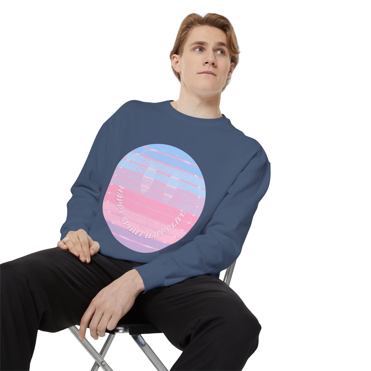 Aesthetic Smile Hoodie, Smile Face Comfort Colors Crewneck, Happy Spirit Happy Life Sunset Smile SweatshirtUnisex Garment-Dyed Sweatshirt