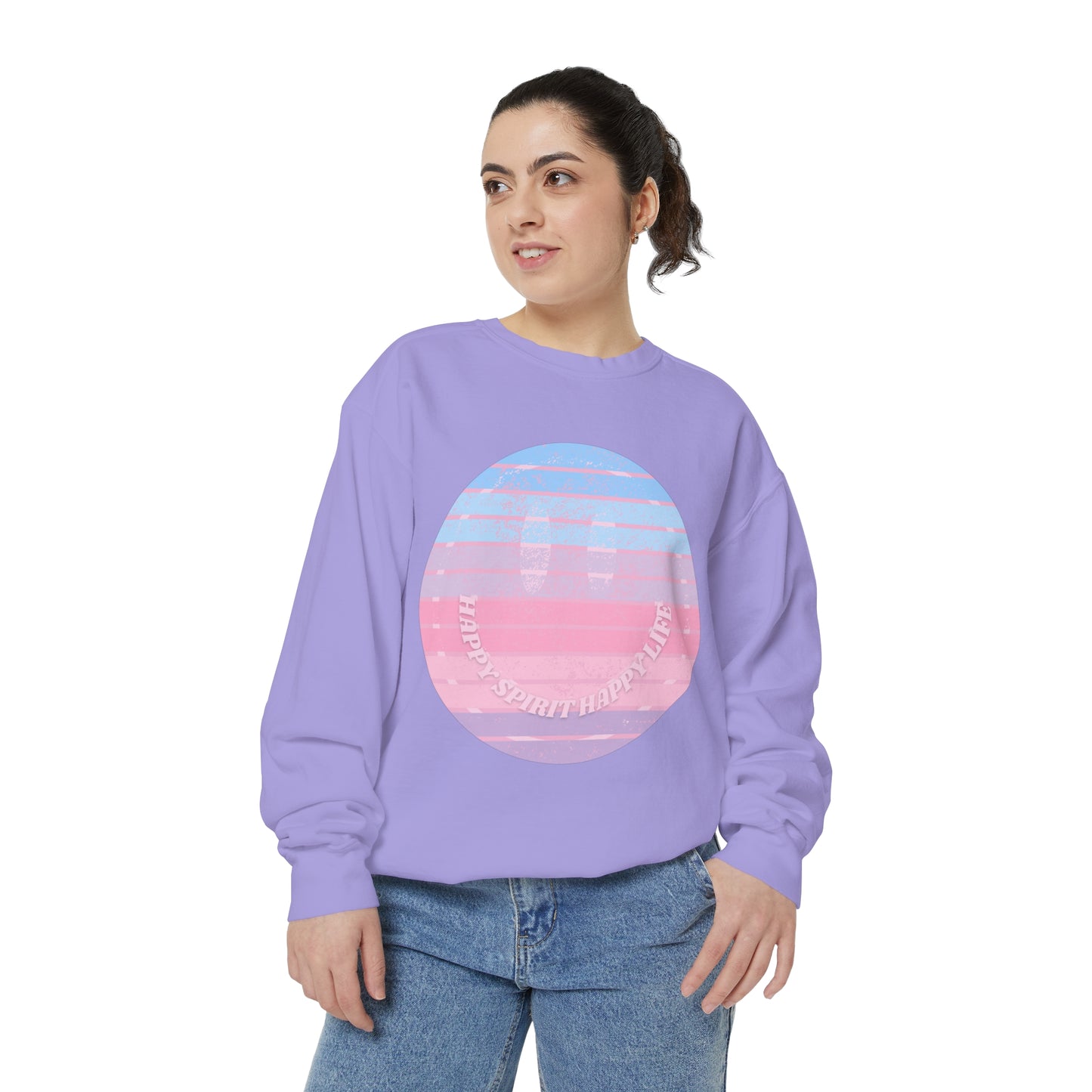 Aesthetic Smile Hoodie, Smile Face Comfort Colors Crewneck, Happy Spirit Happy Life Sunset Smile SweatshirtUnisex Garment-Dyed Sweatshirt