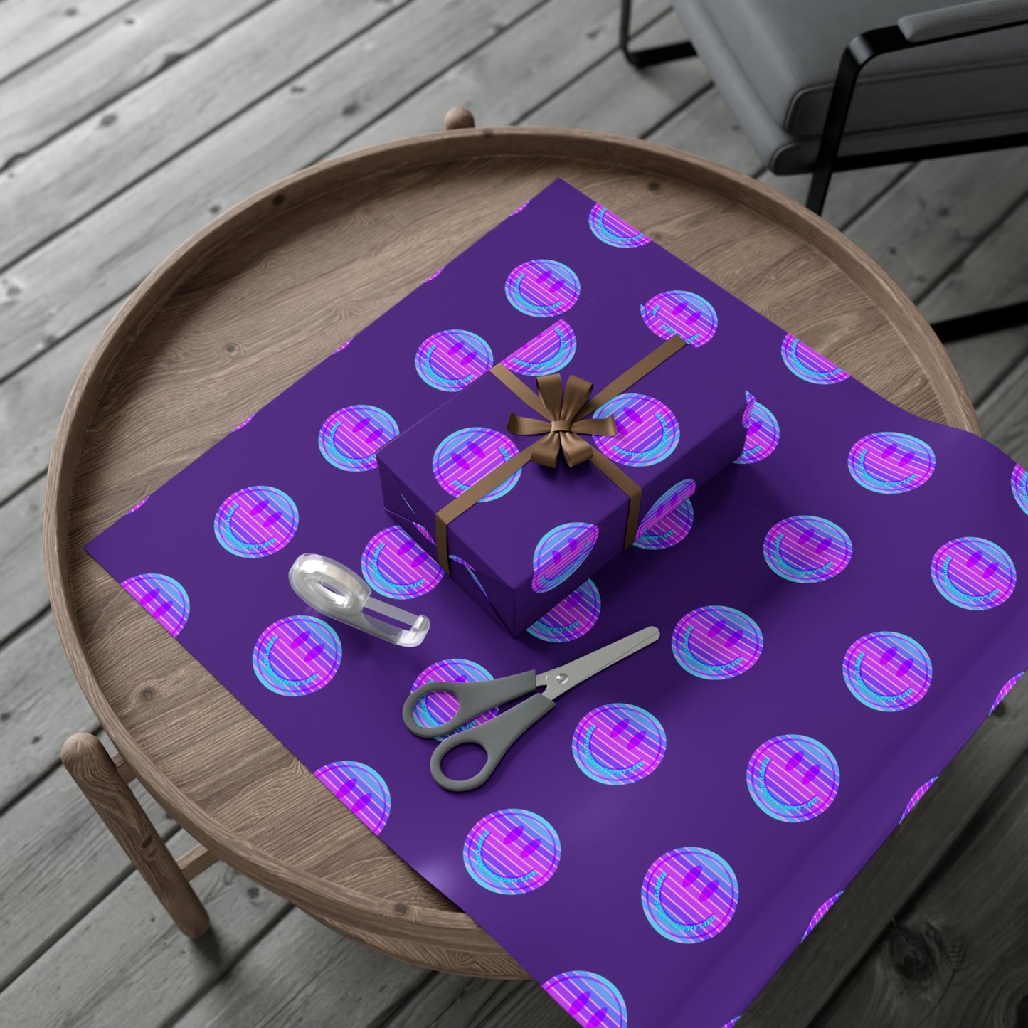 Aesthetic Gift Wrap Paper, Smile Face Gift Wrap Paper, Blue Purple Smile Wrapping Paper, Pastel Christmas Paper, Purple Holiday Wrap