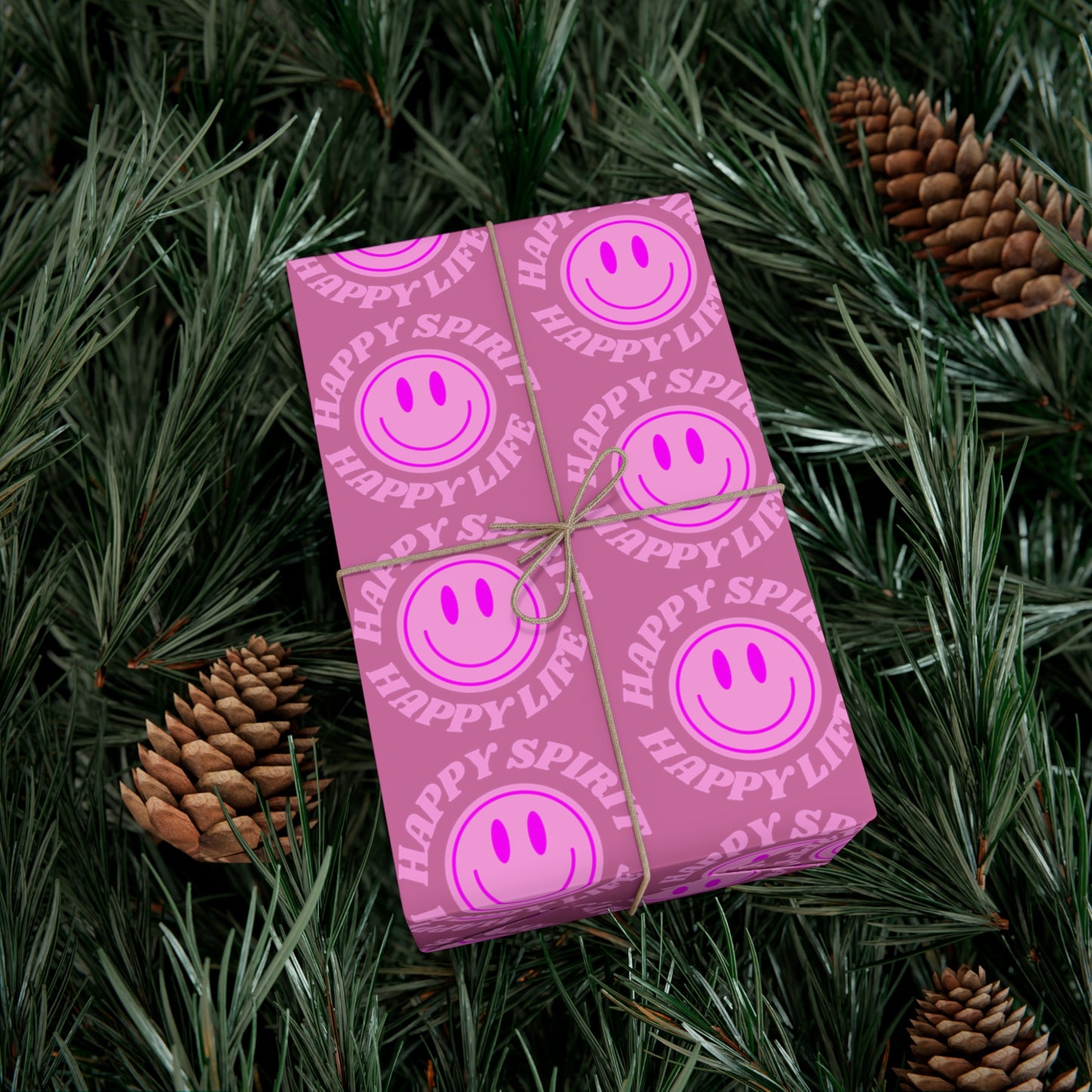 Aesthetic Gift Wrap Paper, Pink Smile Face Gift Wrap Paper, Pink Smile Wrapping Paper, Pastel Christmas Paper, Pink Holiday Wrapping Paper