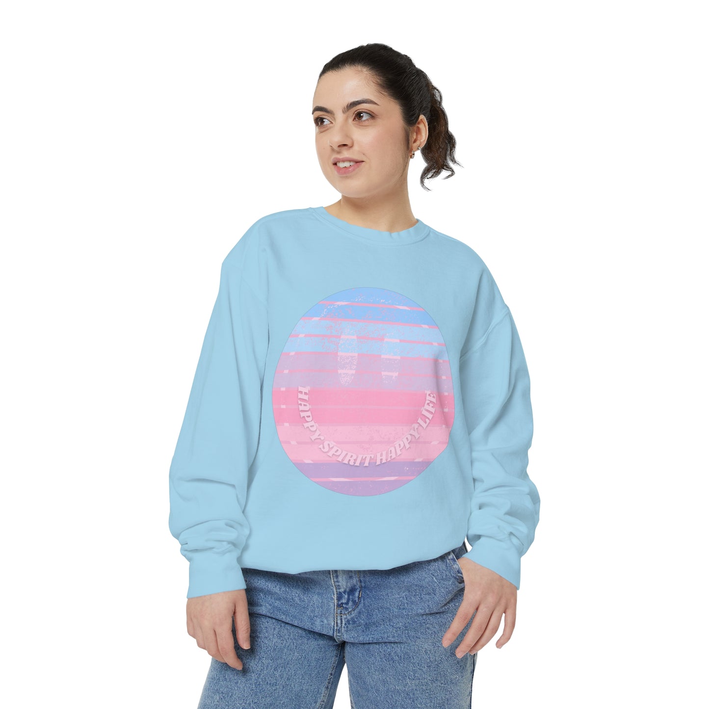 Aesthetic Smile Hoodie, Smile Face Comfort Colors Crewneck, Happy Spirit Happy Life Sunset Smile SweatshirtUnisex Garment-Dyed Sweatshirt