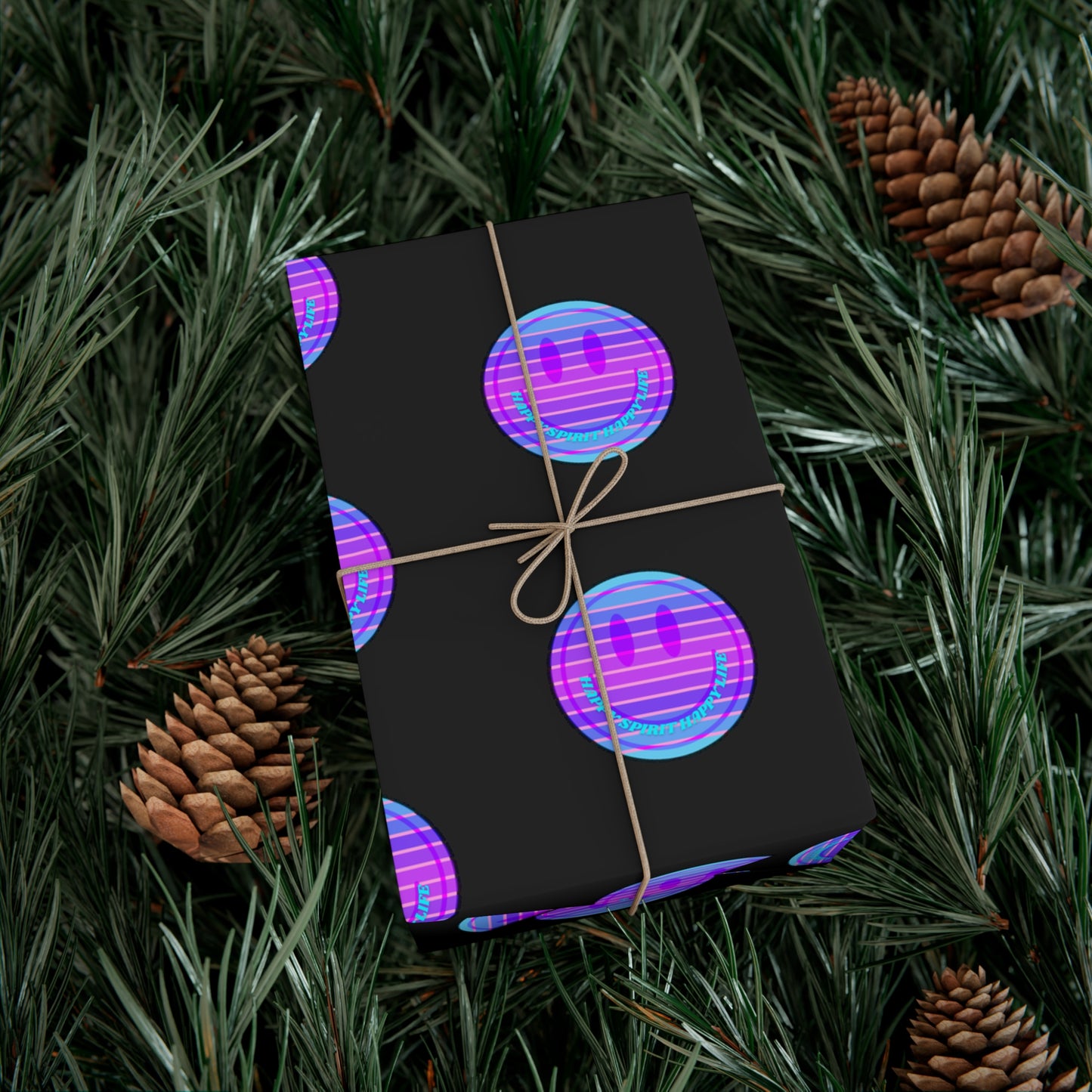 Aesthetic Gift Wrap Paper, Pink Smile Face Gift Wrap Paper, Blue Purple Smile Wrapping Paper, Pastel Christmas Paper, Black Purple Holiday