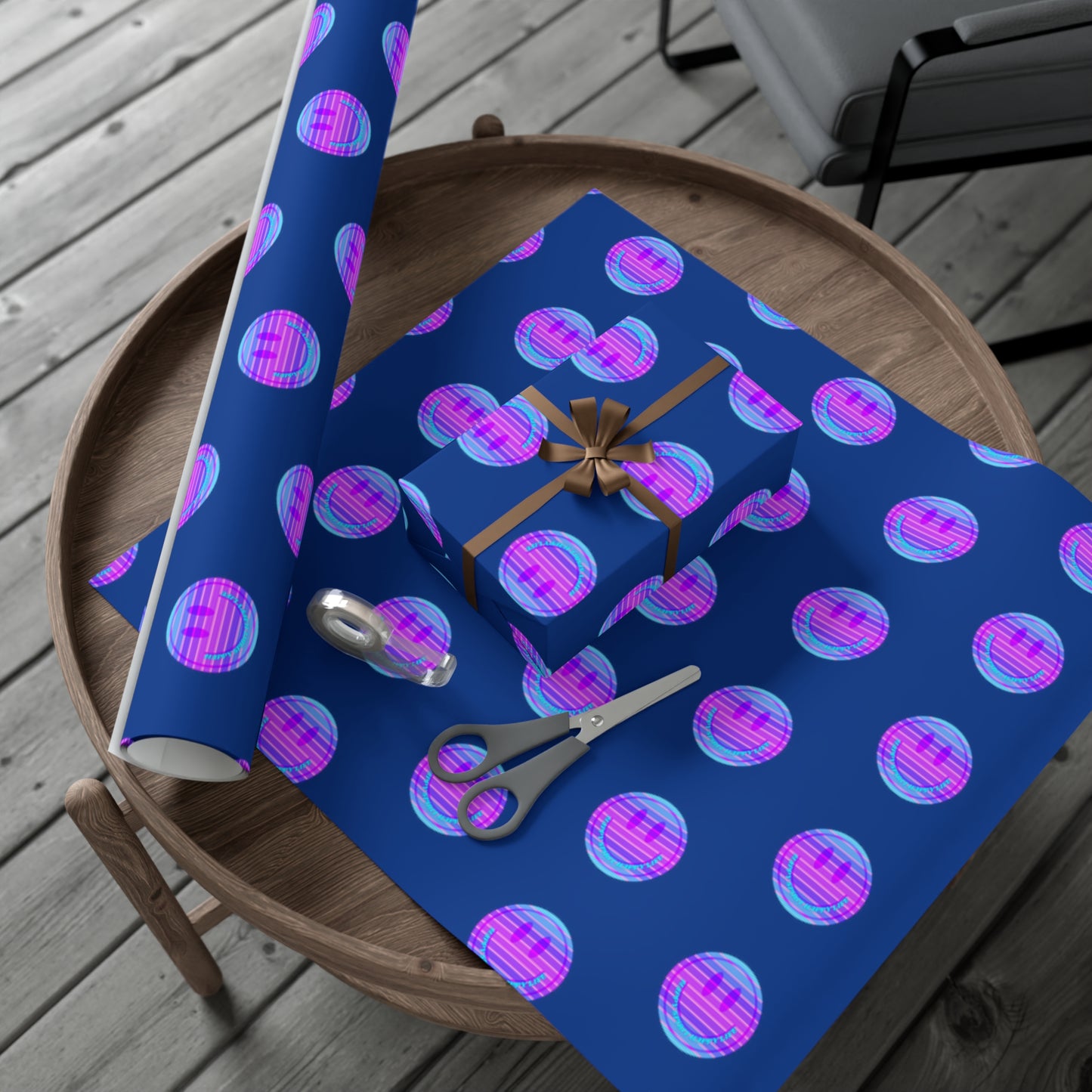 Aesthetic Gift Wrap Paper, Smile Face Gift Wrap Paper, Blue Purple Smile Wrapping Paper, Pastel Christmas Paper, Purple Holiday Wrap