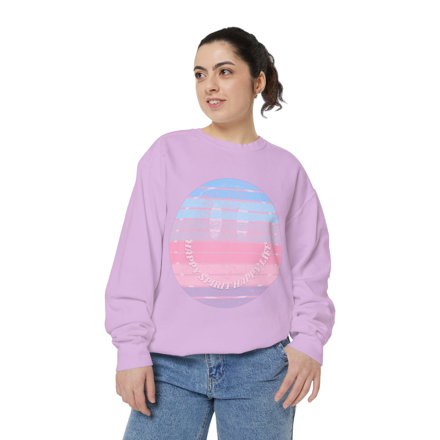 Aesthetic Smile Hoodie, Smile Face Comfort Colors Crewneck, Happy Spirit Happy Life Sunset Smile SweatshirtUnisex Garment-Dyed Sweatshirt
