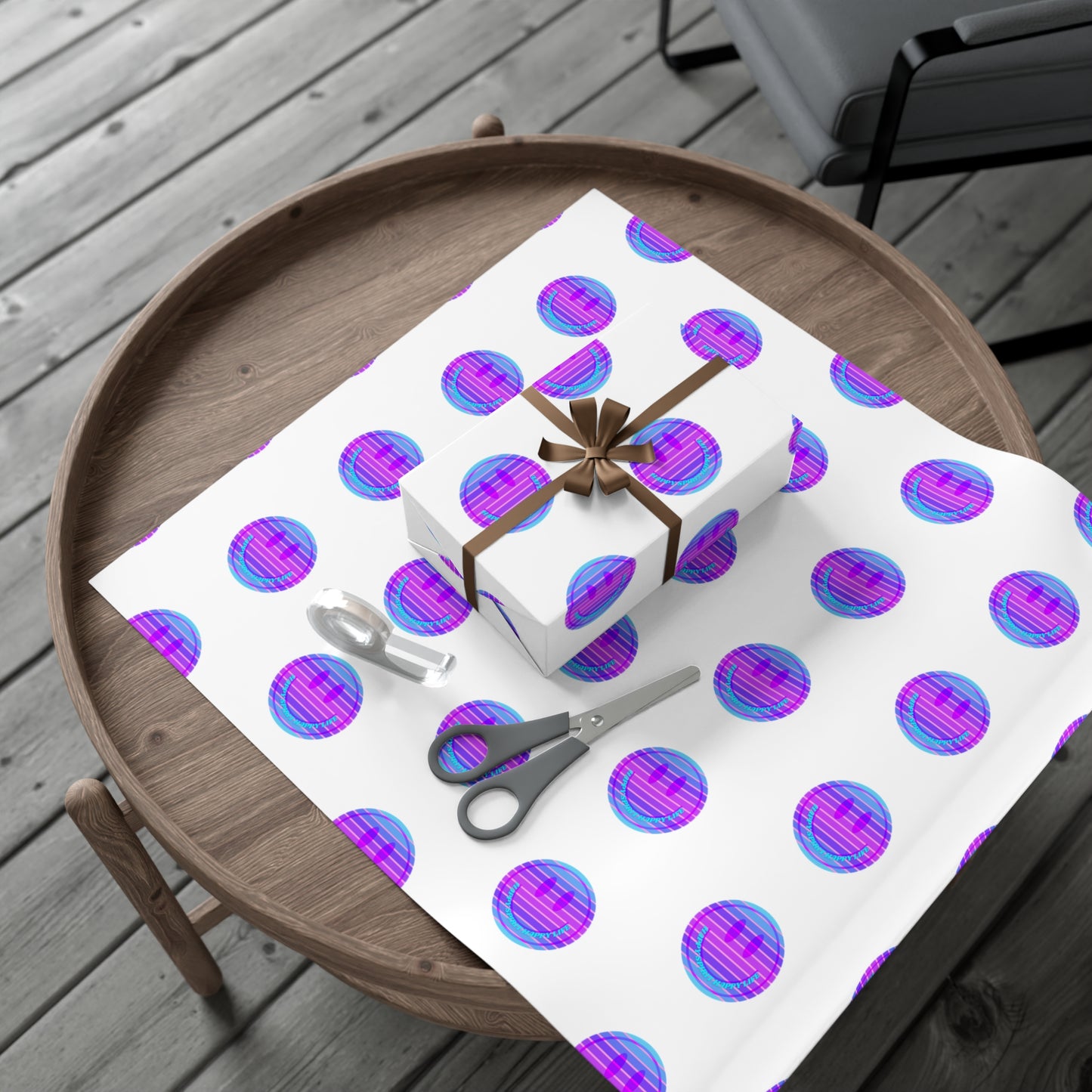 Aesthetic Gift Wrap Paper, Purple Smile Face Gift Wrap Paper, Blue Purple Smile Wrapping Paper, Pastel Christmas Paper, Purple Gift Wrap