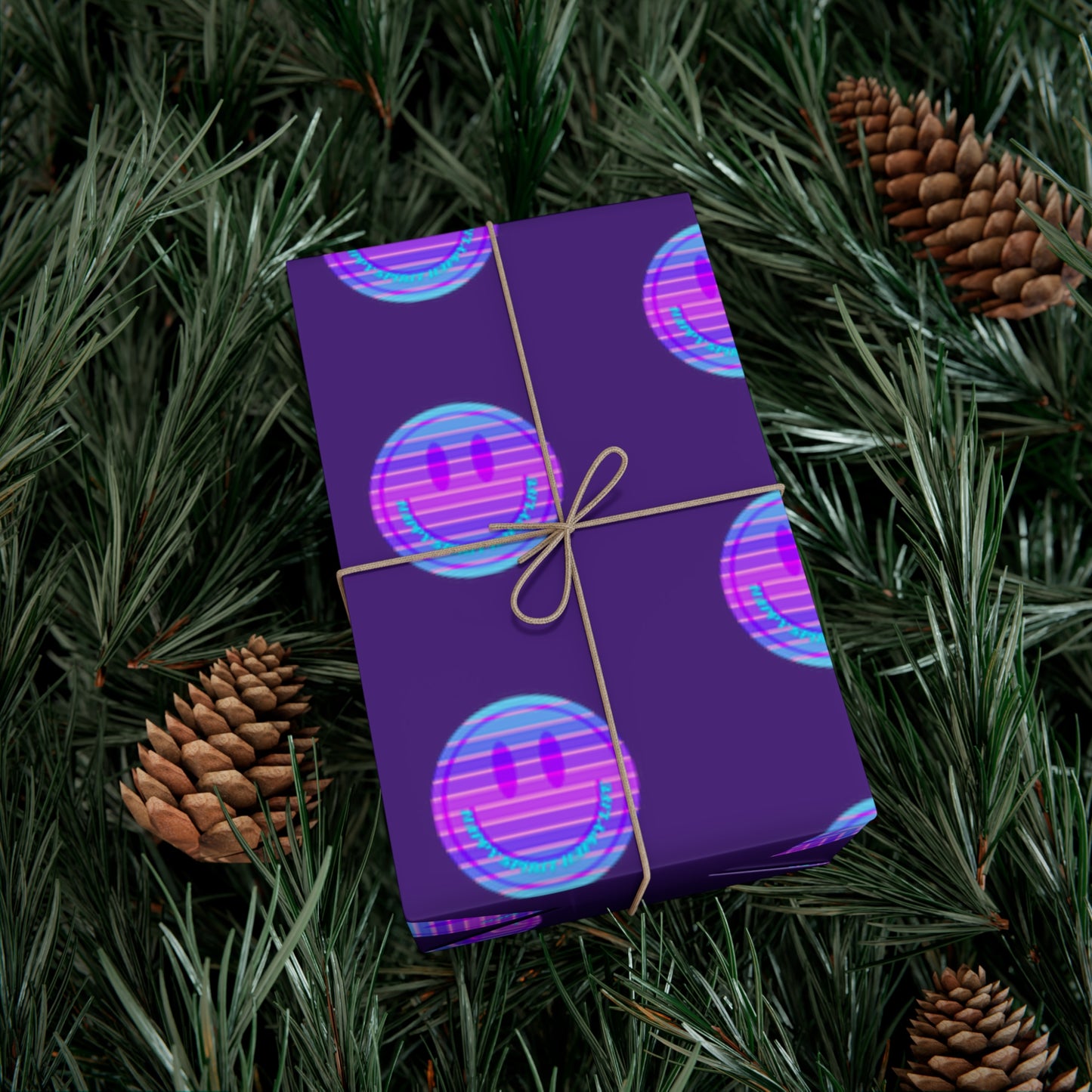 Aesthetic Gift Wrap Paper, Smile Face Gift Wrap Paper, Blue Purple Smile Wrapping Paper, Pastel Christmas Paper, Purple Holiday Wrap