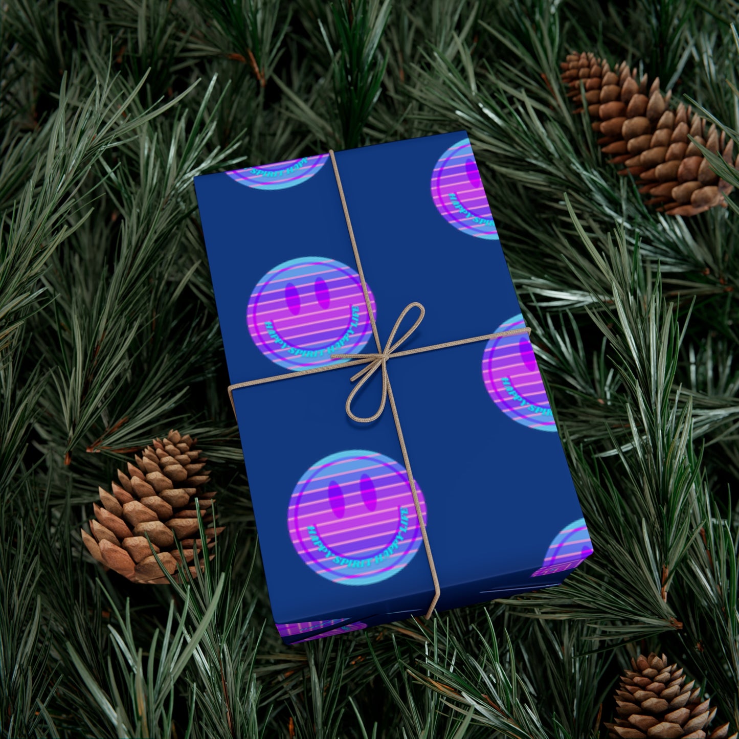 Aesthetic Gift Wrap Paper, Smile Face Gift Wrap Paper, Blue Purple Smile Wrapping Paper, Pastel Christmas Paper, Purple Holiday Wrap