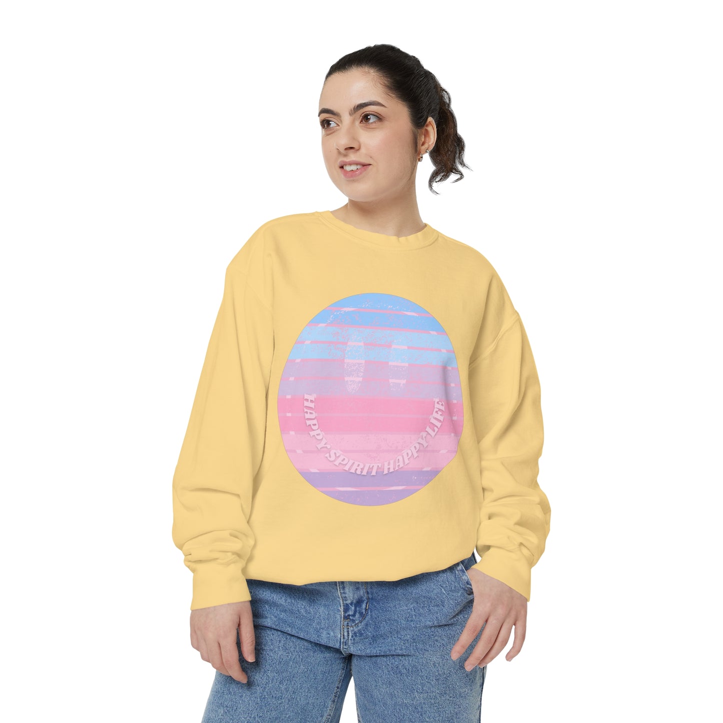 Aesthetic Smile Hoodie, Smile Face Comfort Colors Crewneck, Happy Spirit Happy Life Sunset Smile SweatshirtUnisex Garment-Dyed Sweatshirt