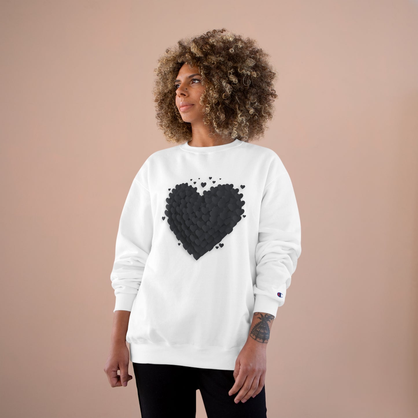 Heart of Hearts Champion Sweatshirt, Pile of Hearts, Graphic Hearts Crewneck, Black Hearts Pullover
