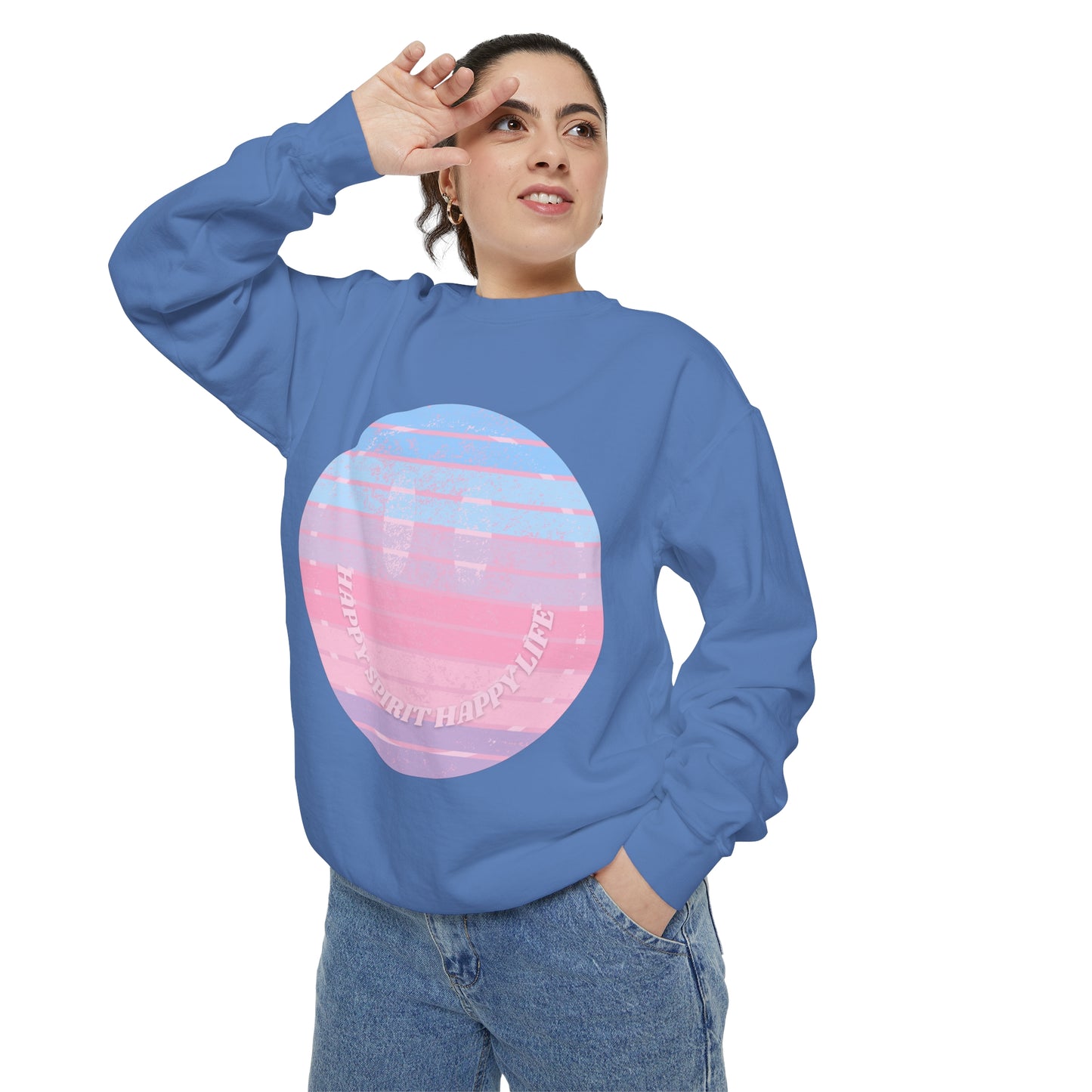 Aesthetic Smile Hoodie, Smile Face Comfort Colors Crewneck, Happy Spirit Happy Life Sunset Smile SweatshirtUnisex Garment-Dyed Sweatshirt