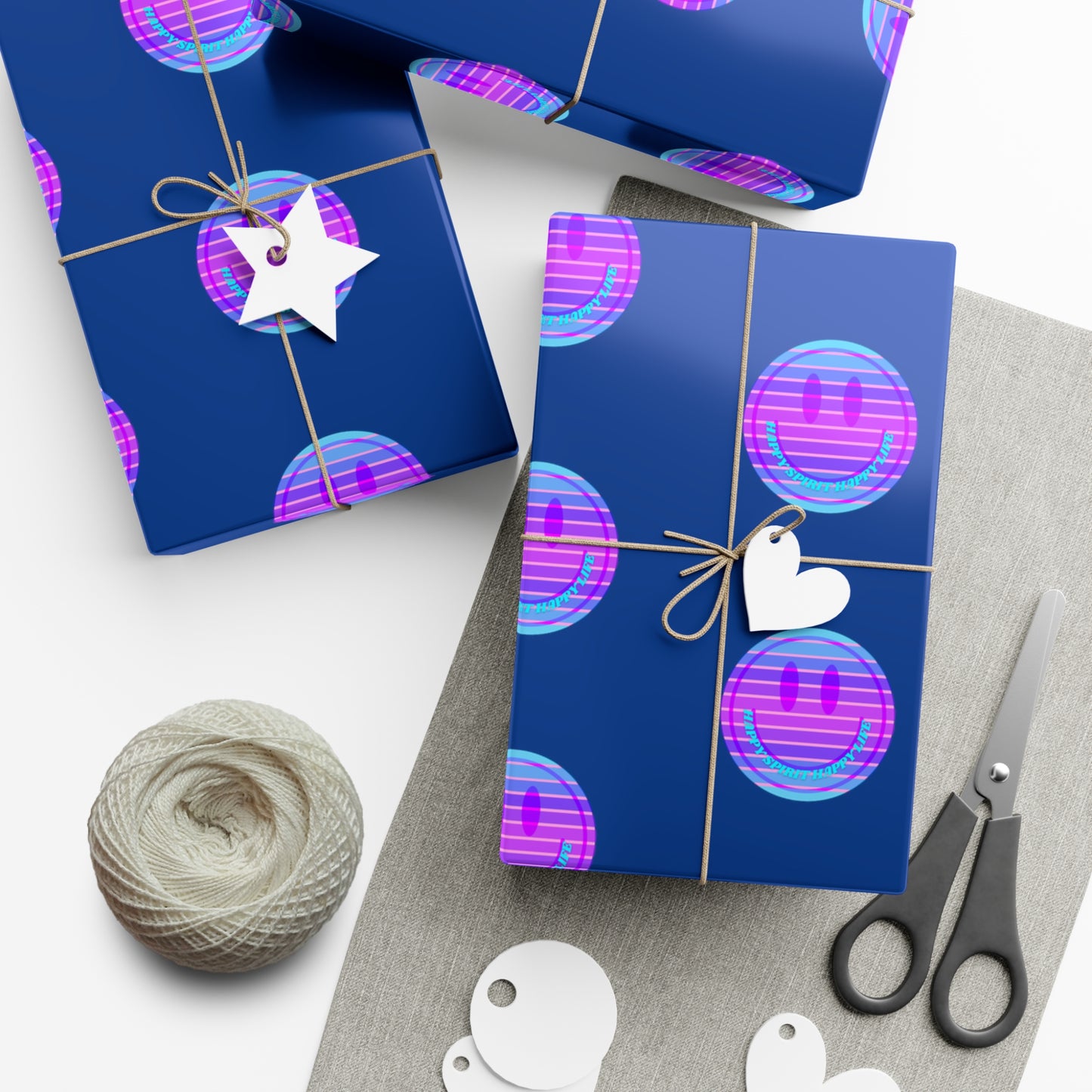 Aesthetic Gift Wrap Paper, Smile Face Gift Wrap Paper, Blue Purple Smile Wrapping Paper, Pastel Christmas Paper, Purple Holiday Wrap