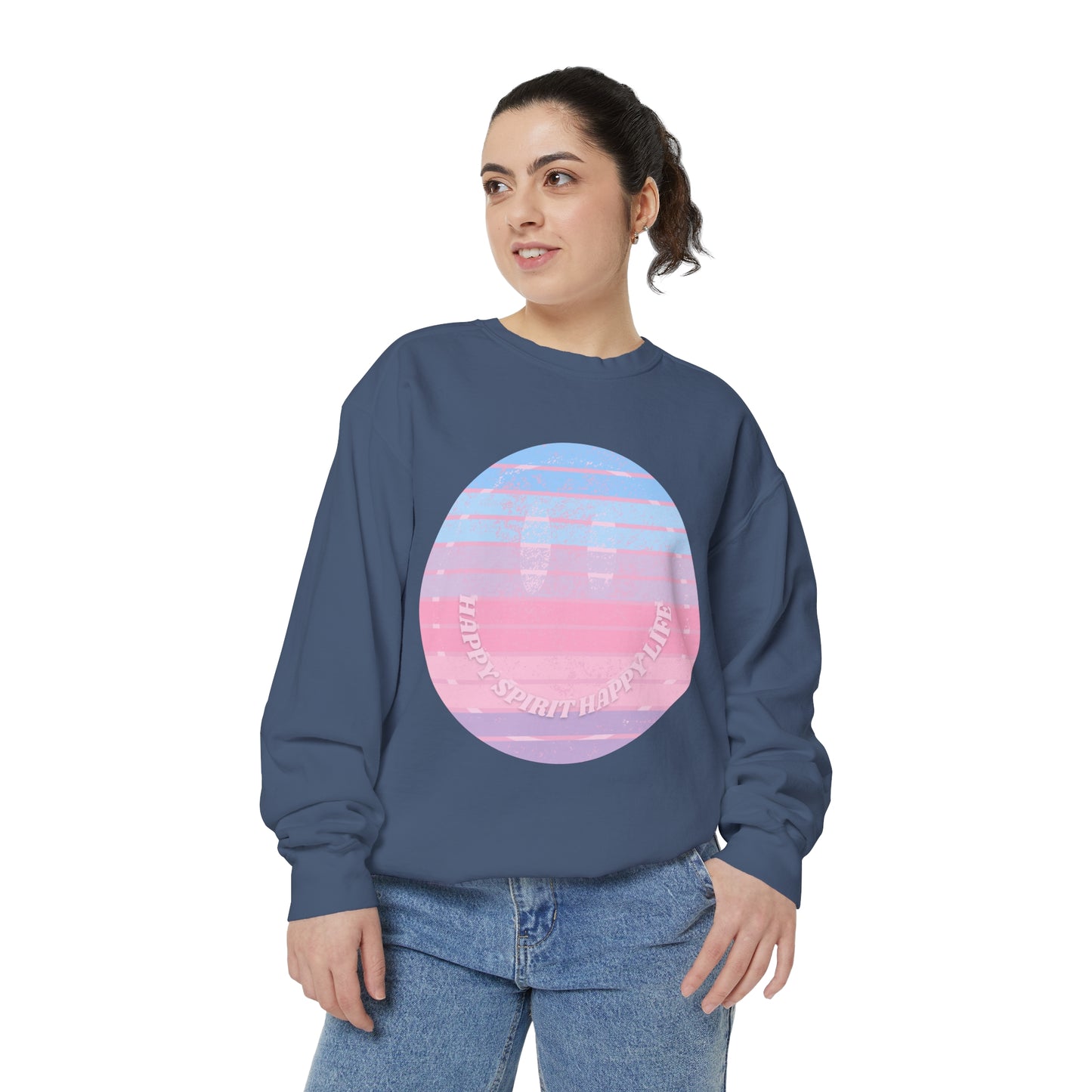 Aesthetic Smile Hoodie, Smile Face Comfort Colors Crewneck, Happy Spirit Happy Life Sunset Smile SweatshirtUnisex Garment-Dyed Sweatshirt