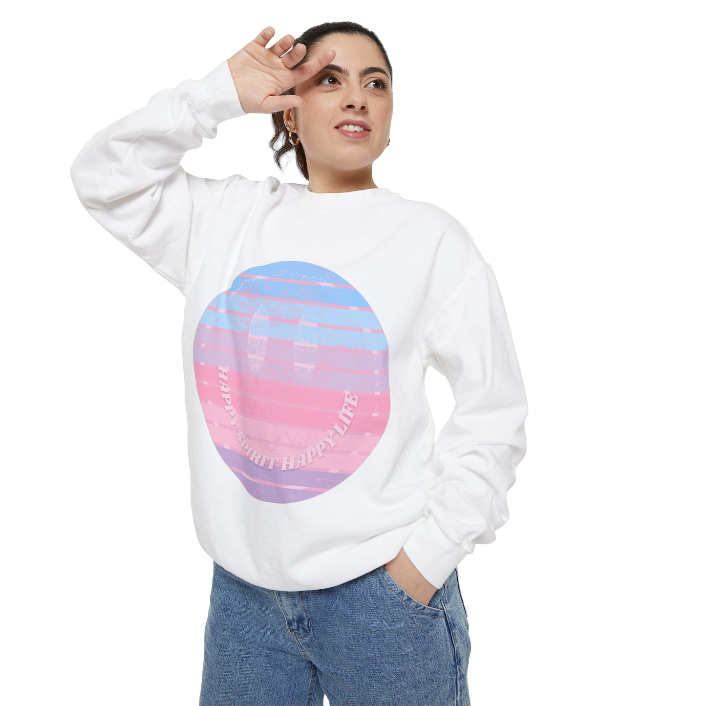 Aesthetic Smile Hoodie, Smile Face Comfort Colors Crewneck, Happy Spirit Happy Life Sunset Smile SweatshirtUnisex Garment-Dyed Sweatshirt