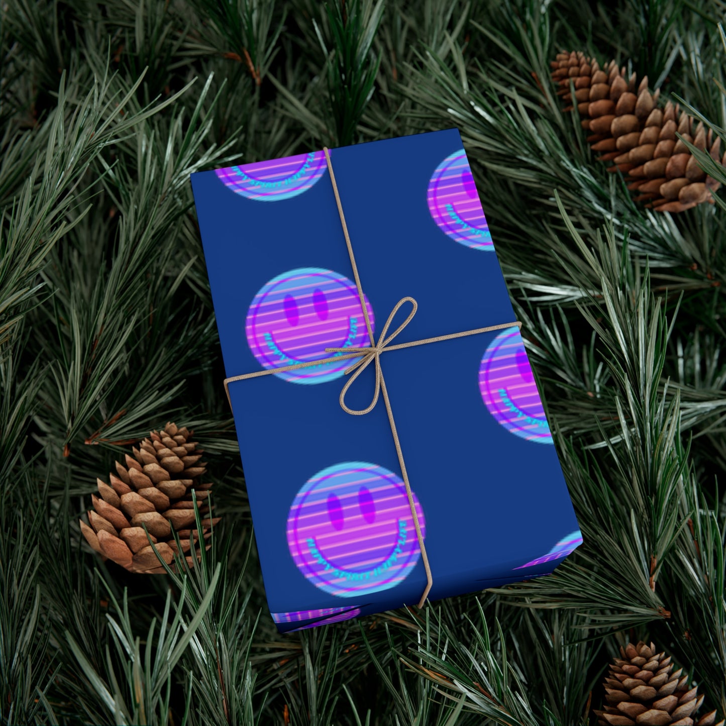 Aesthetic Gift Wrap Paper, Smile Face Gift Wrap Paper, Blue Purple Smile Wrapping Paper, Pastel Christmas Paper, Purple Holiday Wrap
