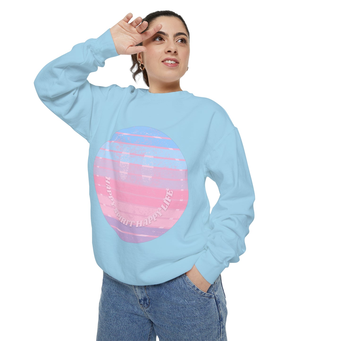 Aesthetic Smile Hoodie, Smile Face Comfort Colors Crewneck, Happy Spirit Happy Life Sunset Smile SweatshirtUnisex Garment-Dyed Sweatshirt