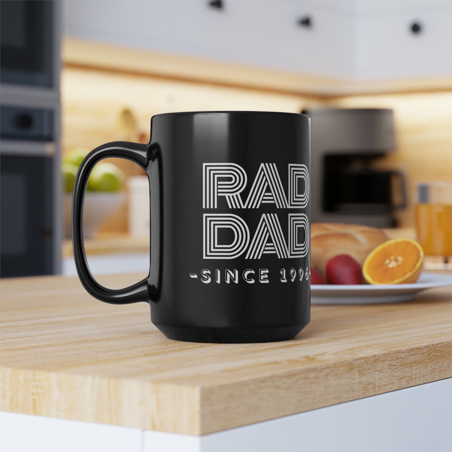 Customizable Rad Dad Black Mug, 15oz Dad Mug, Father's Day Gift, Rad Dad Coffee Mug, Rad Dad Gift, Dad Date Mug Gift